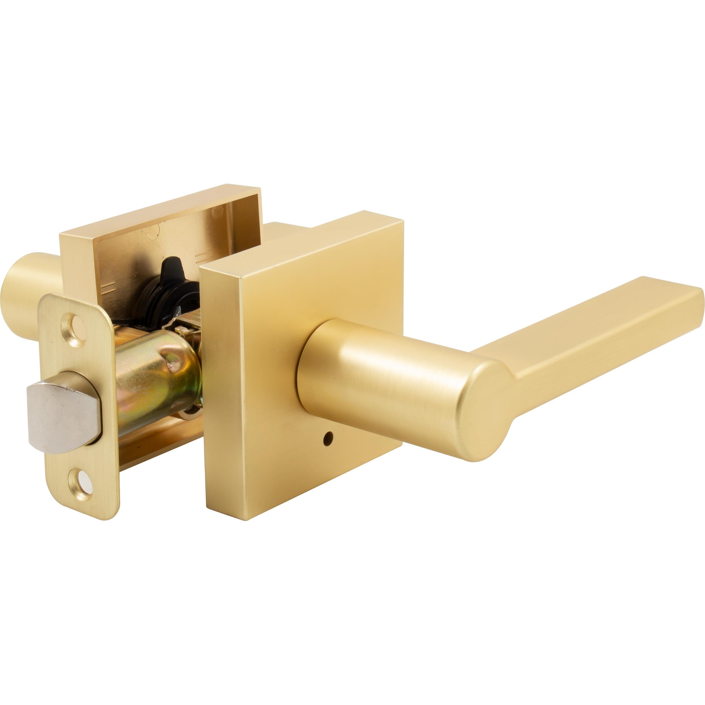 Stone Harbor Hardware Vienna Door Lever with Square Rosette, Privacy (Bed/Bath) Latch, Satin Brass