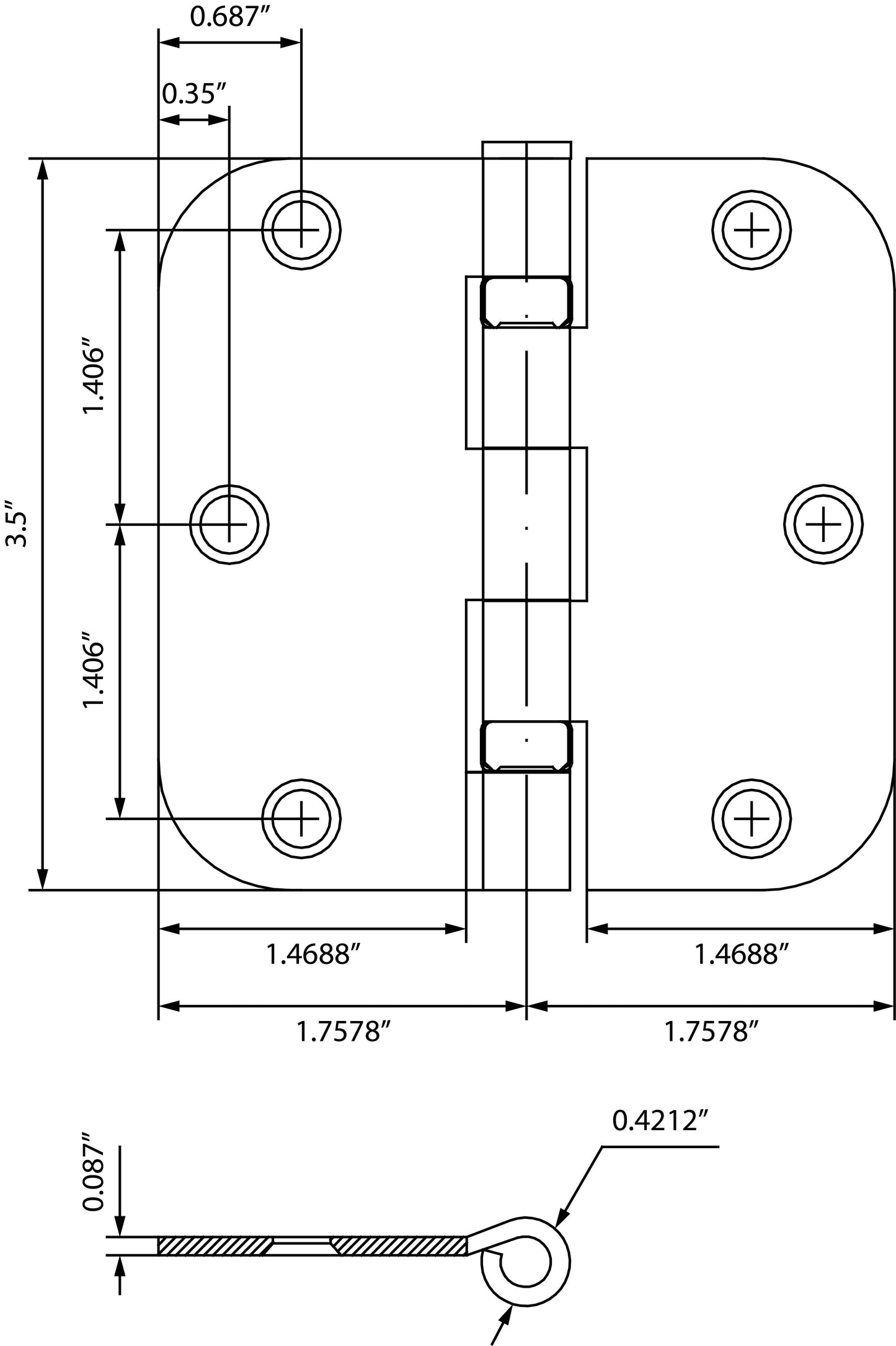 Stone Harbor Hardware 3-1/2" Ball-Bearing Door Hinges, 5/8" Radius Corner, Antique Brass, 3-Pack