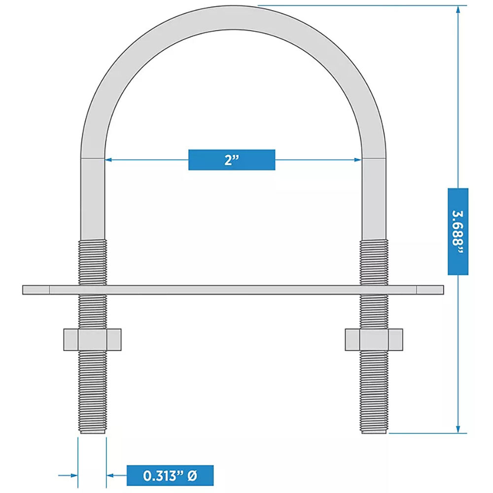 V2193 5/16" x 2" x 3-11/16" U-Bolt - Stainless Steel