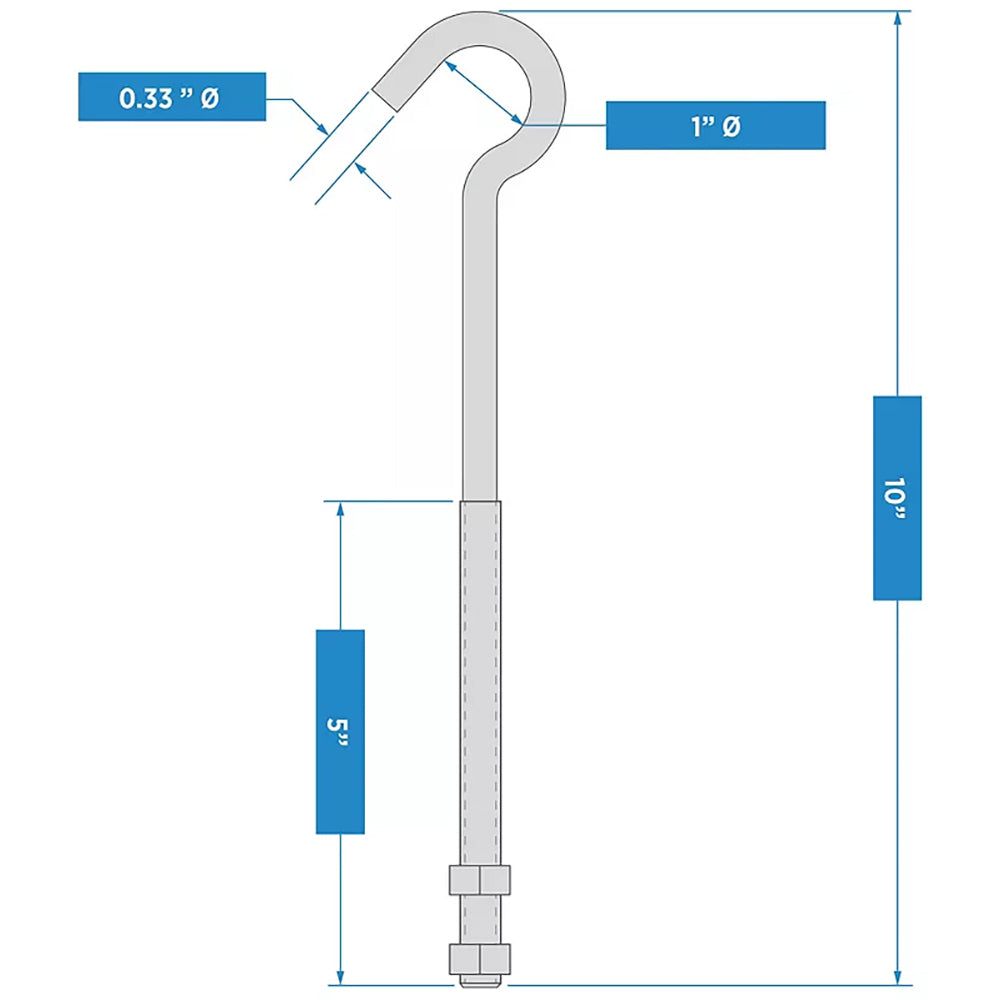 2163BC 5/16" x 5" Hook Bolt - Stainless Steel