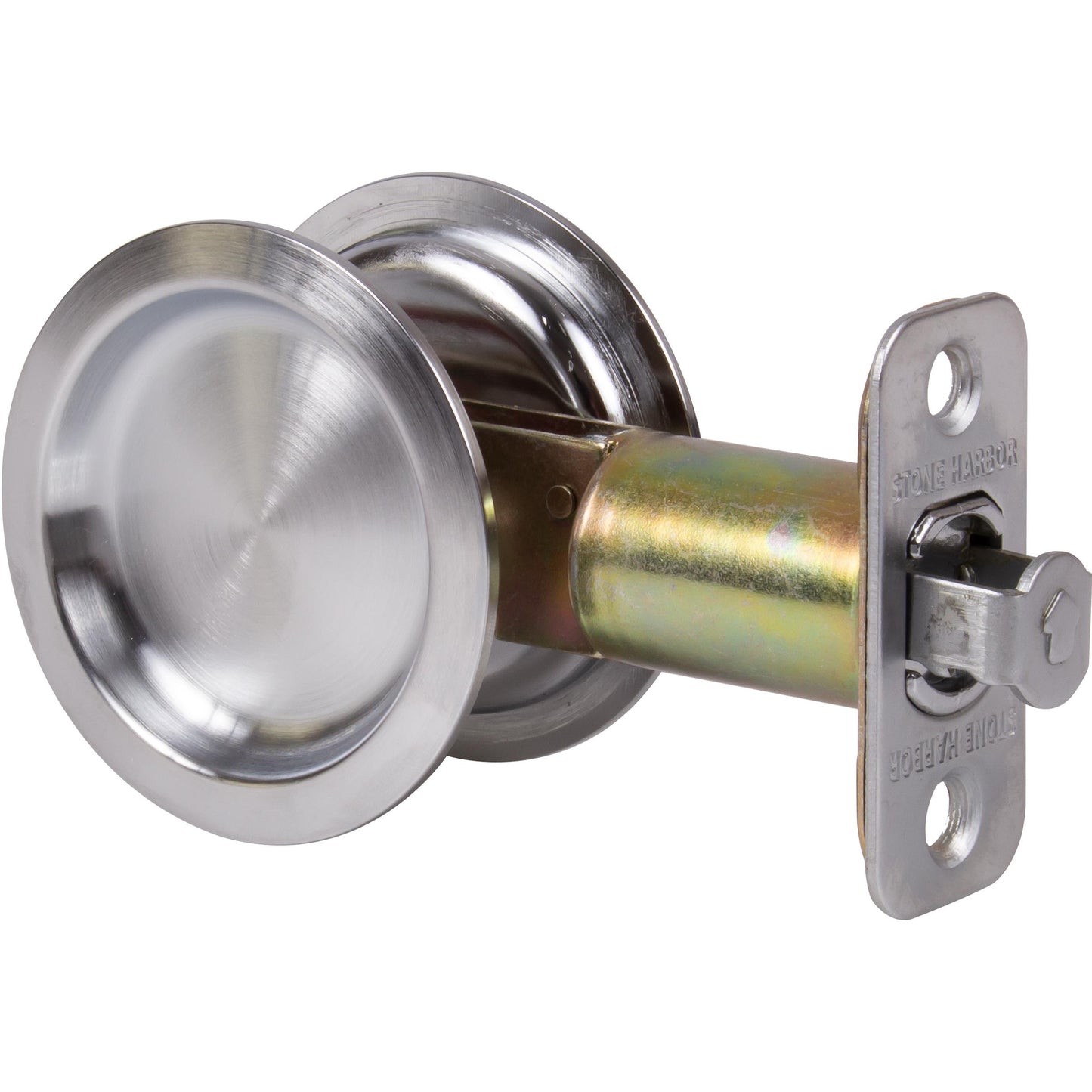Stone Harbor Hardware Round Pocket Door Lock, Passage Function, 2-3/4" Backset, Satin Chrome
