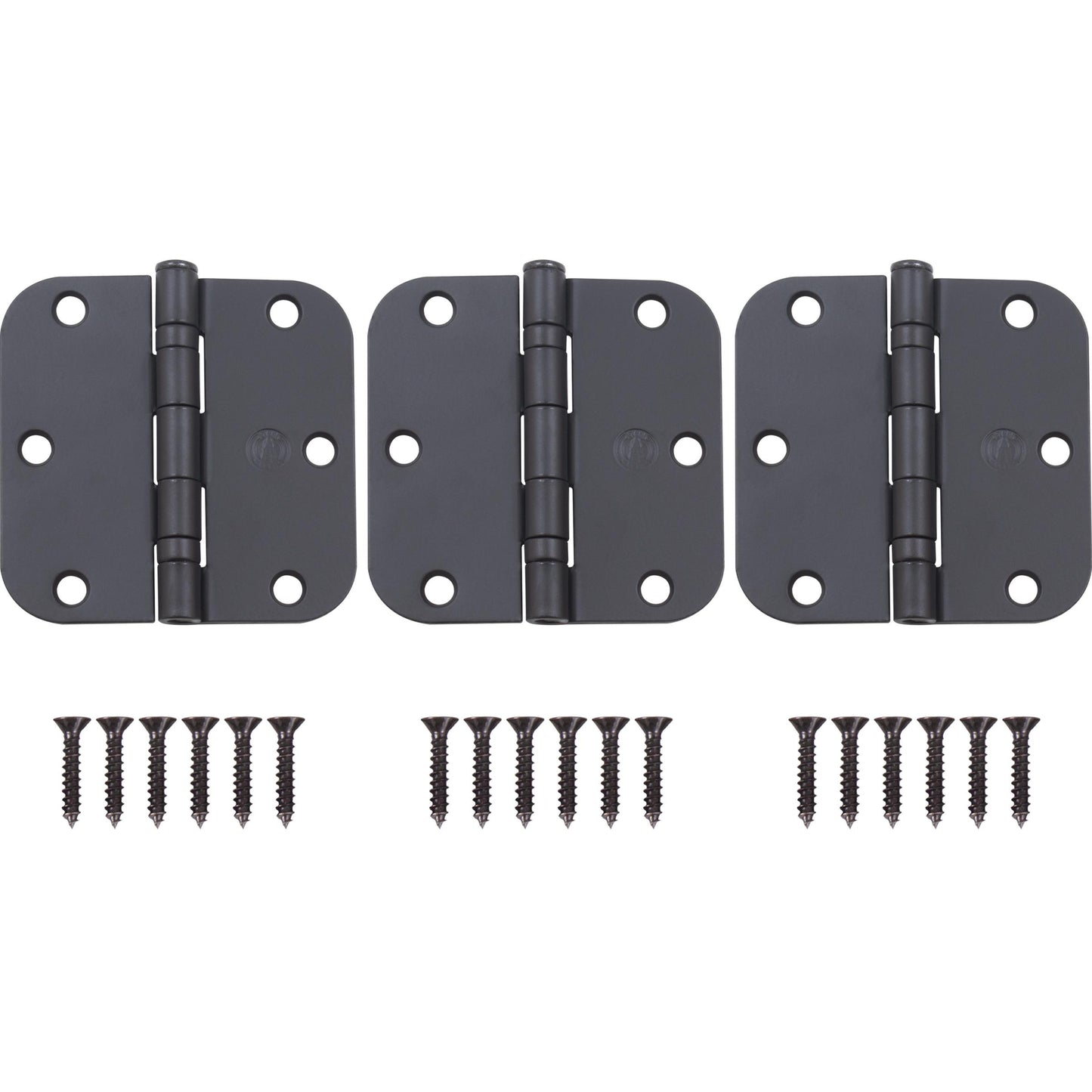 Stone Harbor Hardware 3-1/2" Ball-Bearing Door Hinges, 5/8" Radius Corner, Matte Black, 3-Pack