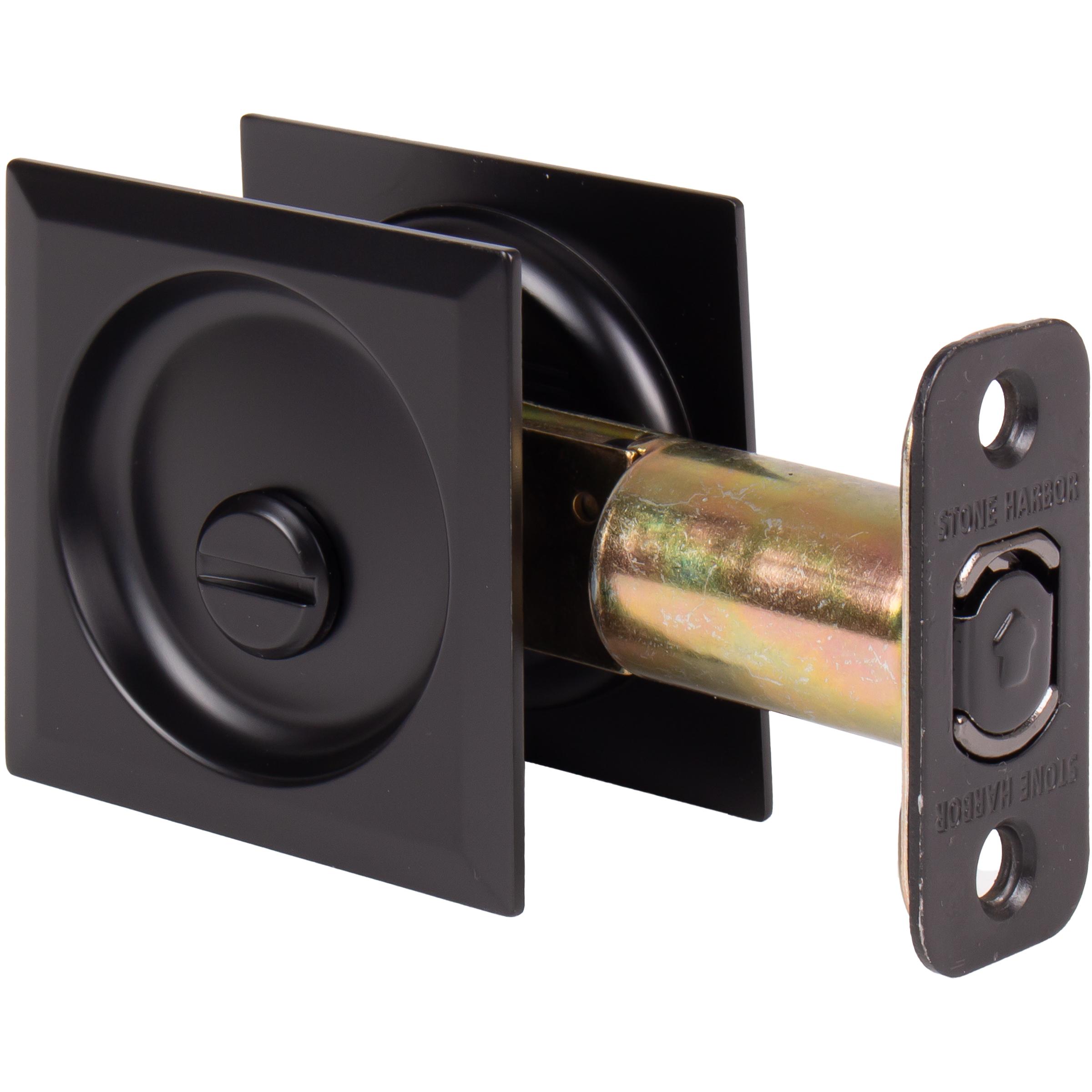 Stone Harbor Hardware Contemporary Square Pocket Door Lock, Privacy Function, 2-3/4" Backset, Matte Black
