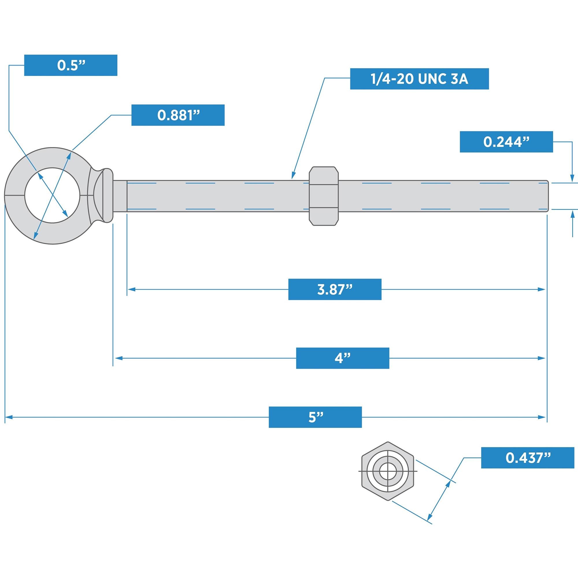 3260BC 1/4" x 4" Forged Eye Bolt with Shoulder - Galvanized