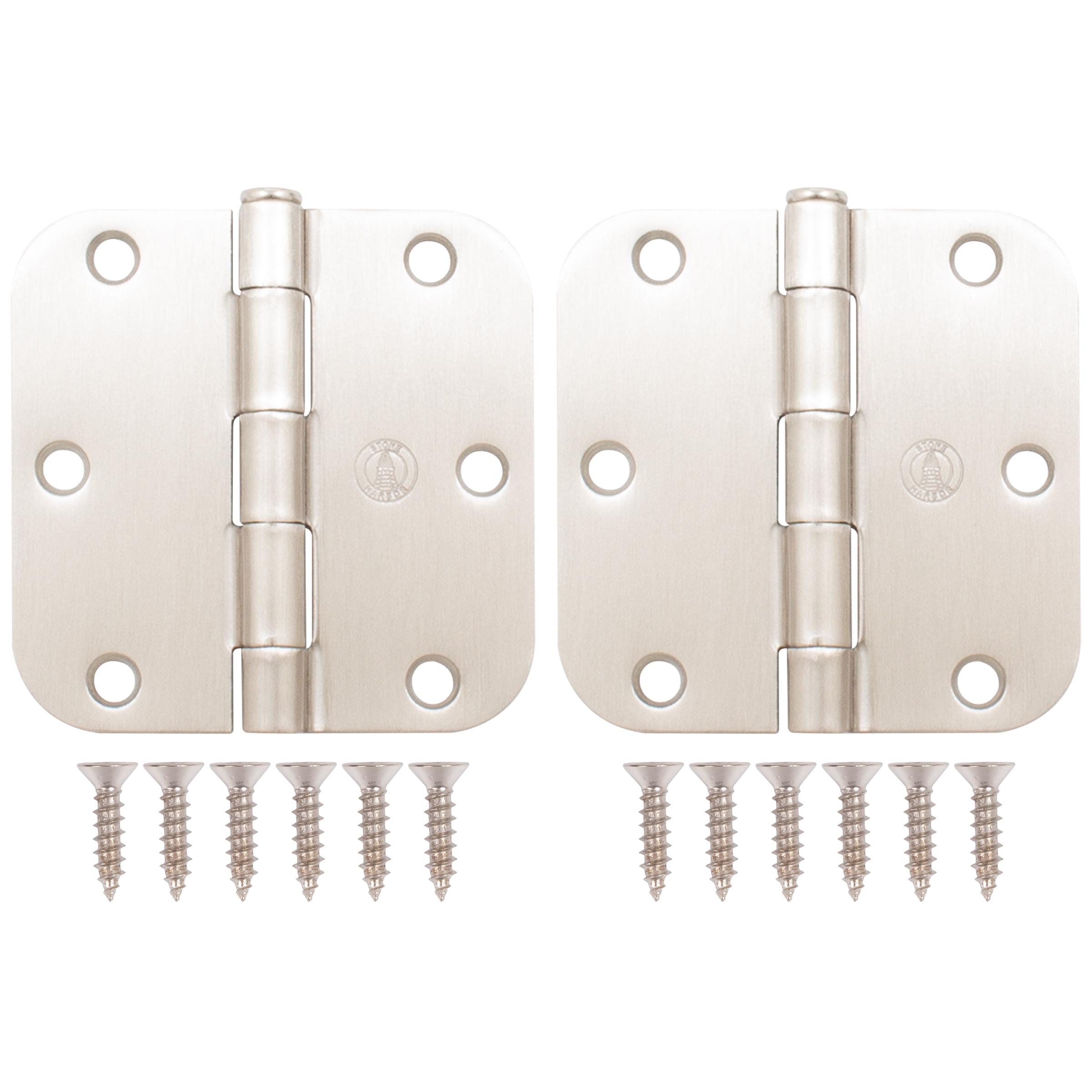 Stone Harbor Hardware 3-1/2" Door Hinges, 5/8" Radius Corner, Satin Nickel, 2-Pack