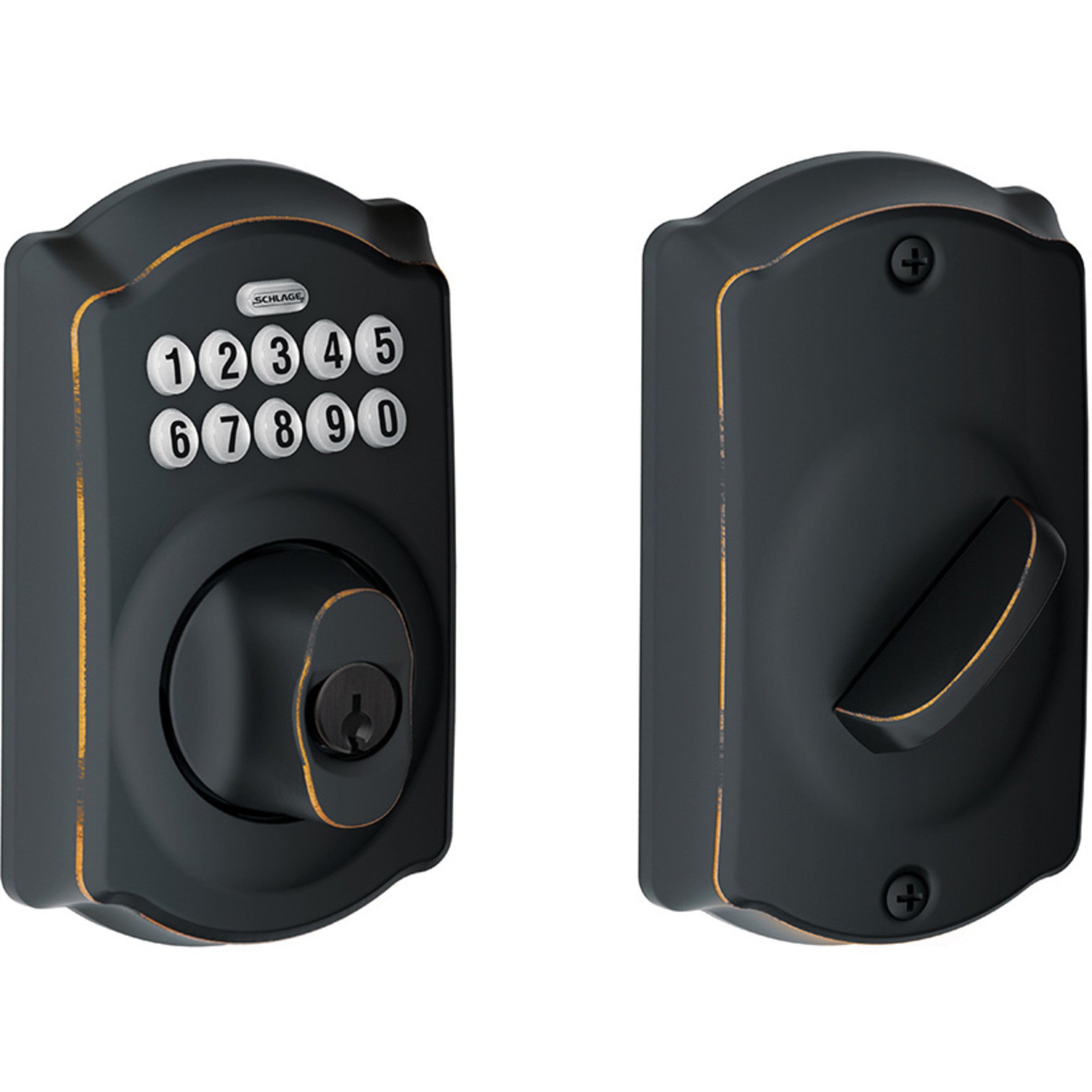 BE365CAM716 12-321 10-116 KD Camelot Keypad Deadbolt - Aged Bronze