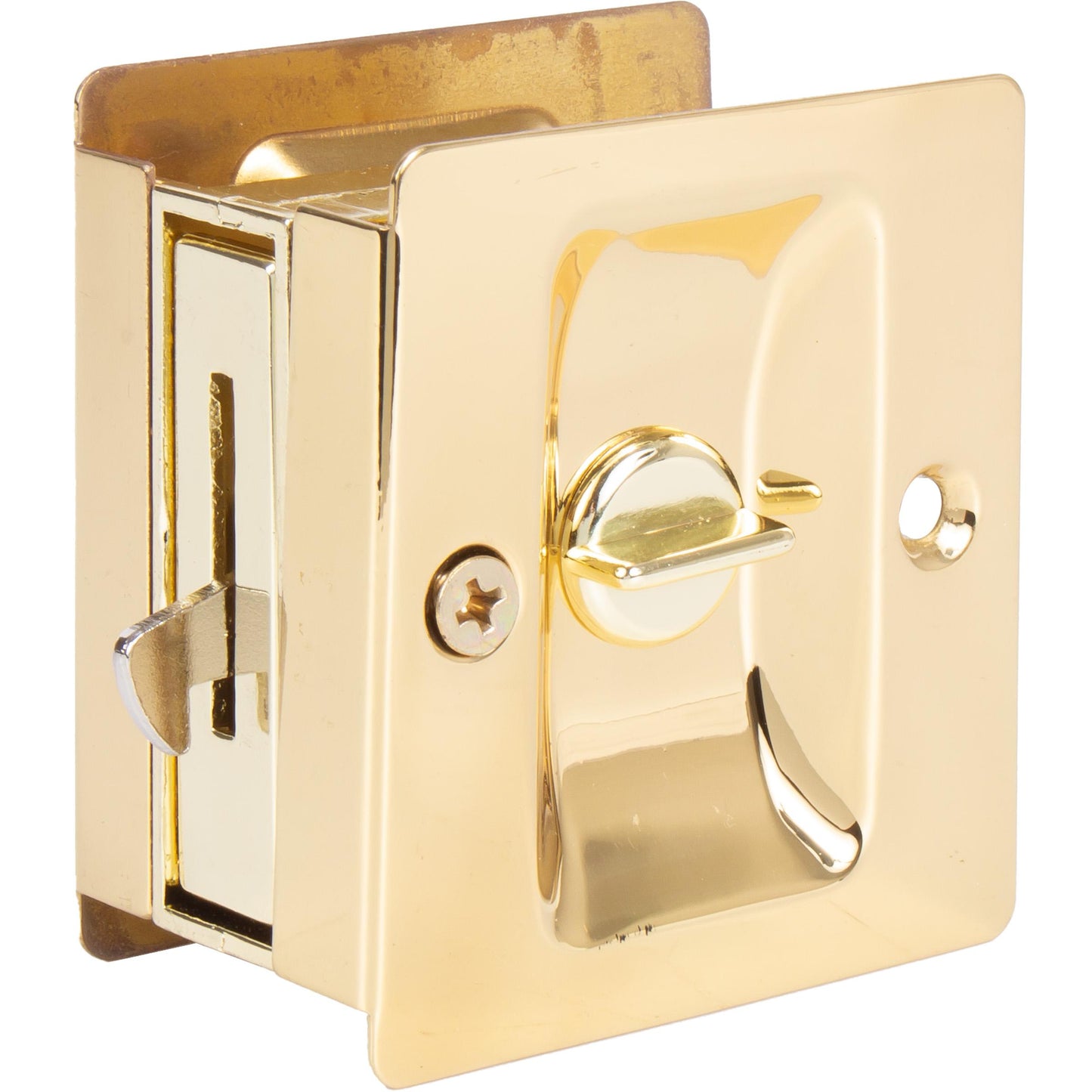 Stone Harbor Hardware Premium Square Pocket Door Lock, Privacy Function, Polished Brass