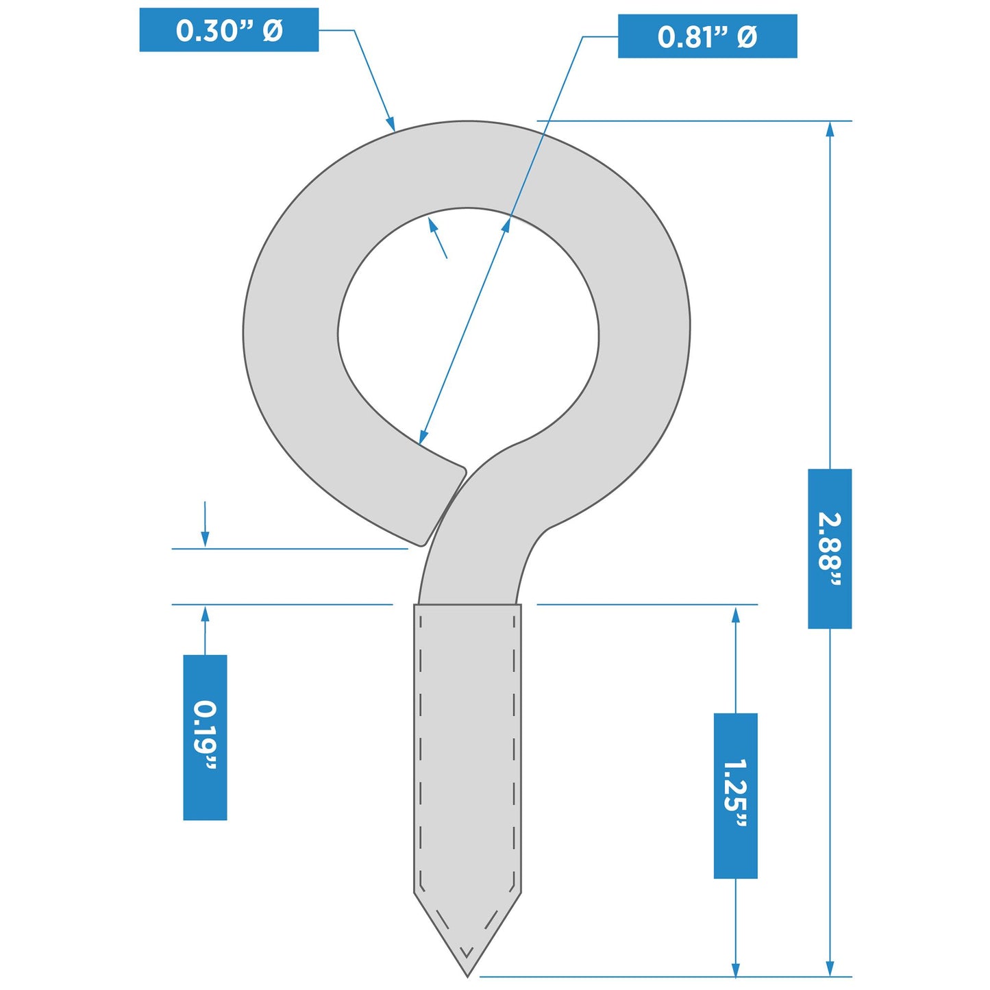 2016BC #0, 2-7/8" Screw Eye - Stainless Steel