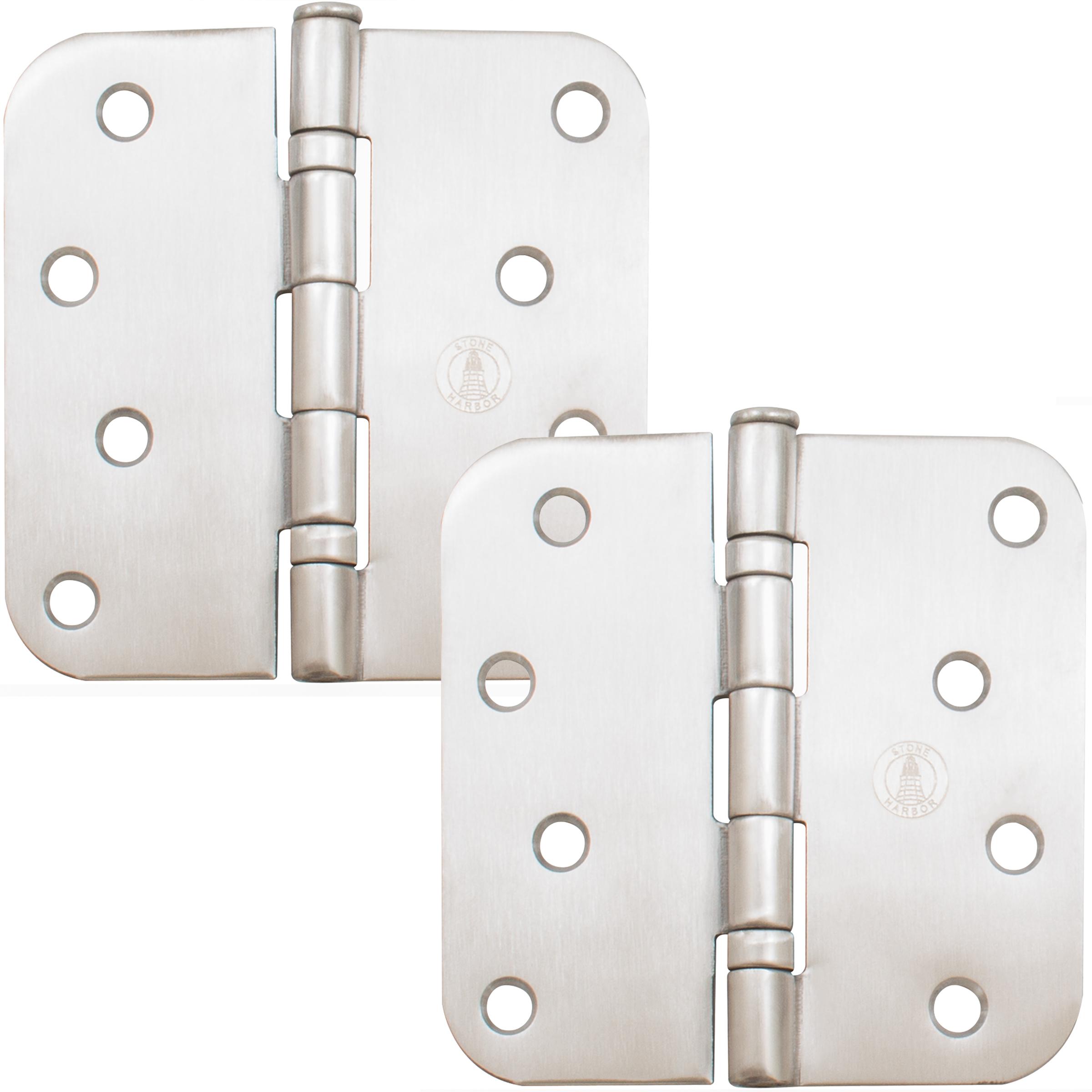 Stone Harbor Hardware 4" Ball-Bearing Door Hinges, 5/8" Radius Corner, Satin Stainless Steel, 2-Pack