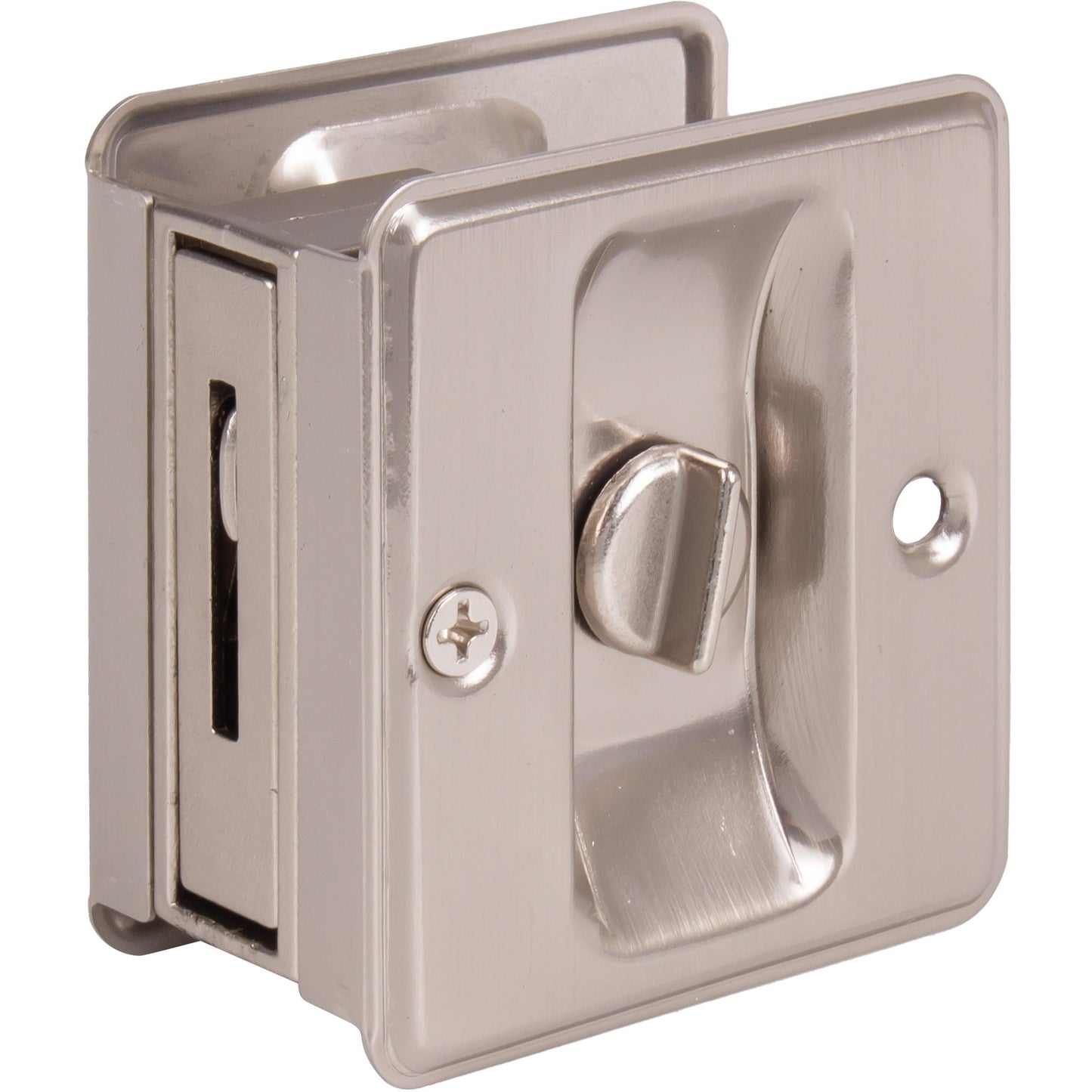 Stone Harbor Hardware Square Pocket Door Lock, Privacy Function, Satin Nickel