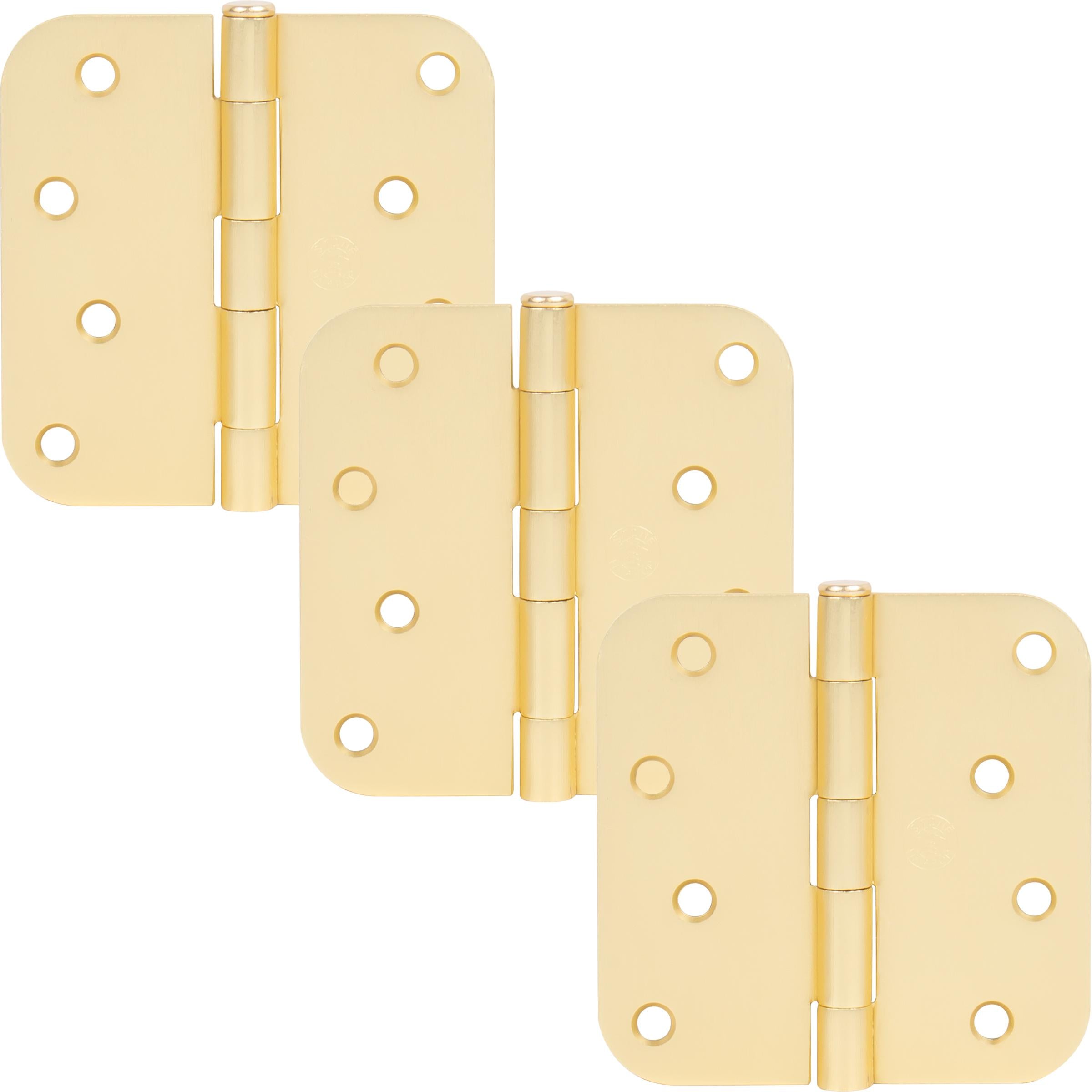 Stone Harbor Hardware 4" Door Hinges, 5/8" Radius Corner, Satin Brass, 3-Pack