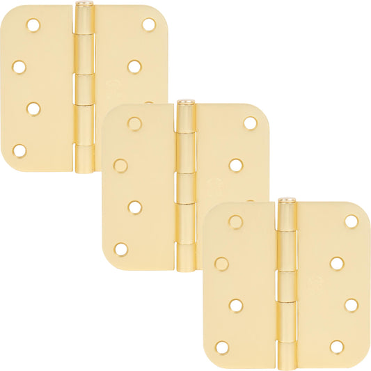 Stone Harbor Hardware 4" Door Hinges, 5/8" Radius Corner, Satin Brass, 3-Pack