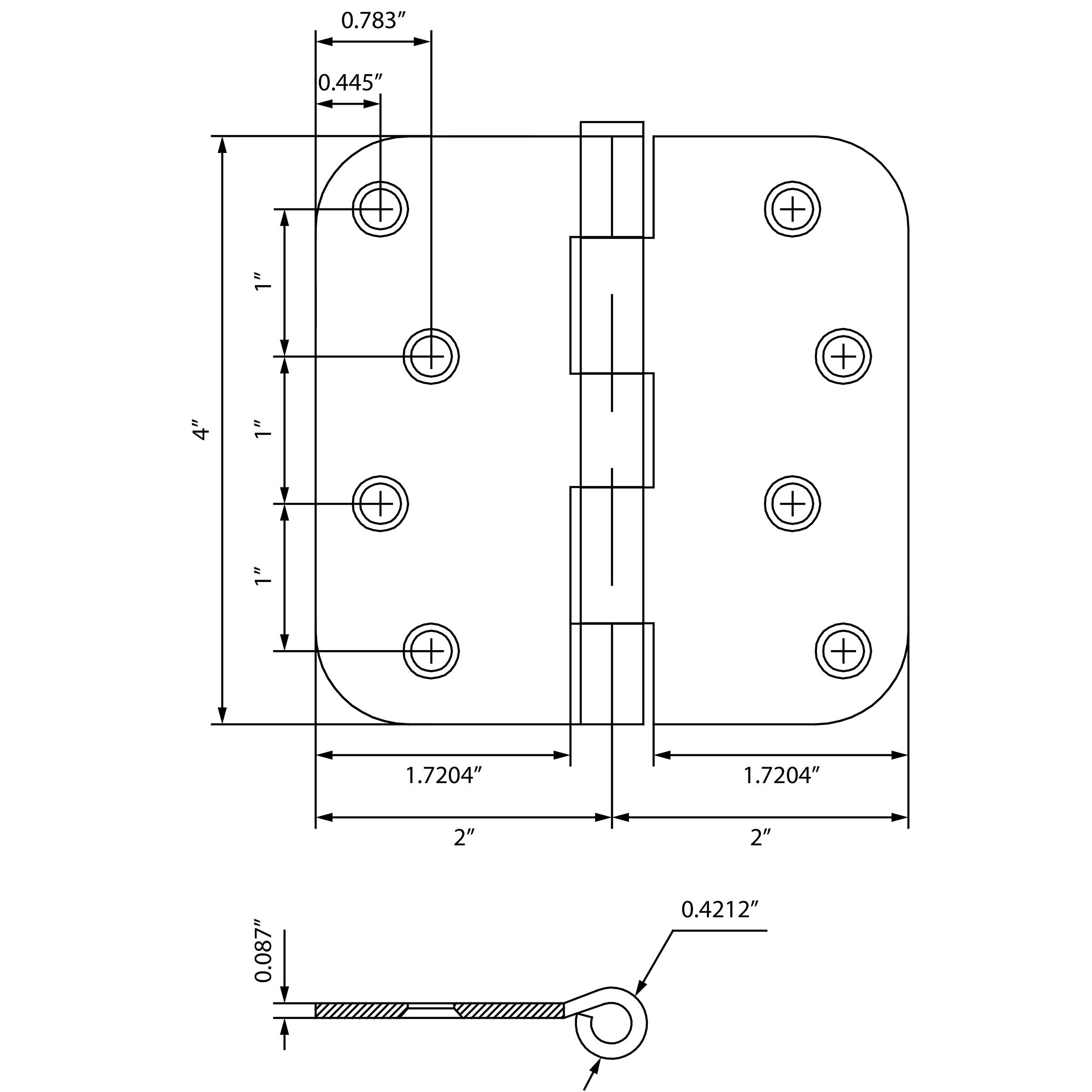 Stone Harbor Hardware 4" Door Hinges, 5/8" Radius Corner, Polished Chrome, 2-Pack