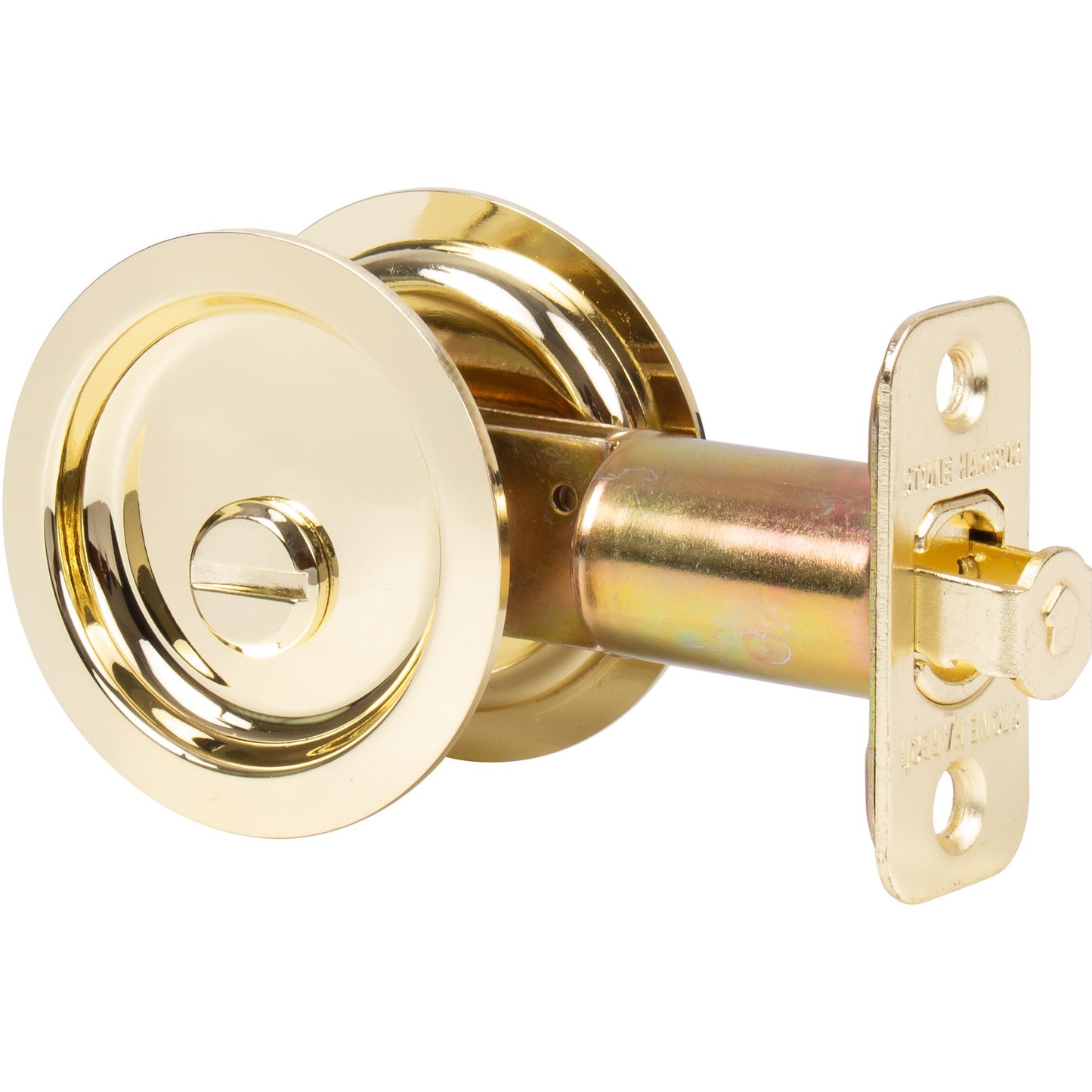Stone Harbor Hardware Round Pocket Door Lock, Privacy Function, 2-3/4" Backset, Polished Brass
