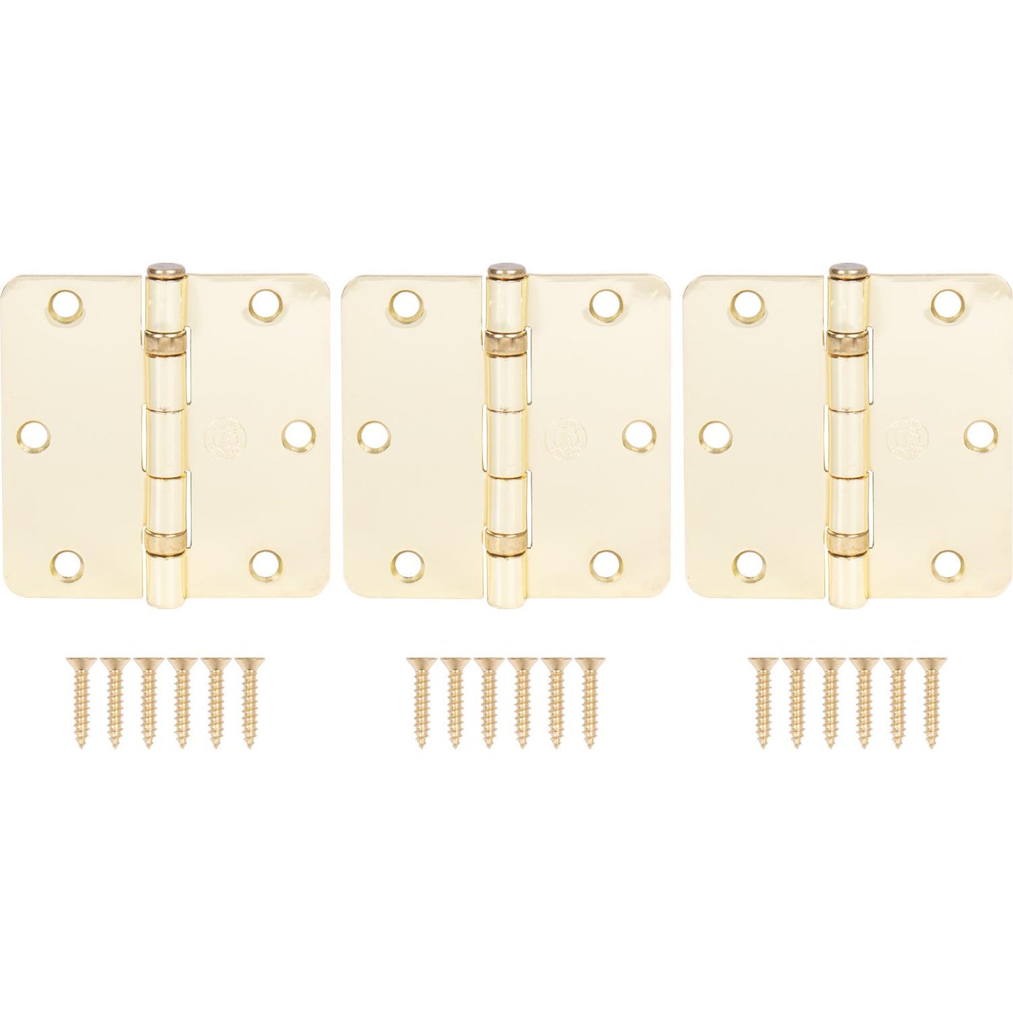 Stone Harbor Hardware 3-1/2" Ball-Bearing Door Hinges, 1/4" Radius Corner, Polished Brass, 3-Pack