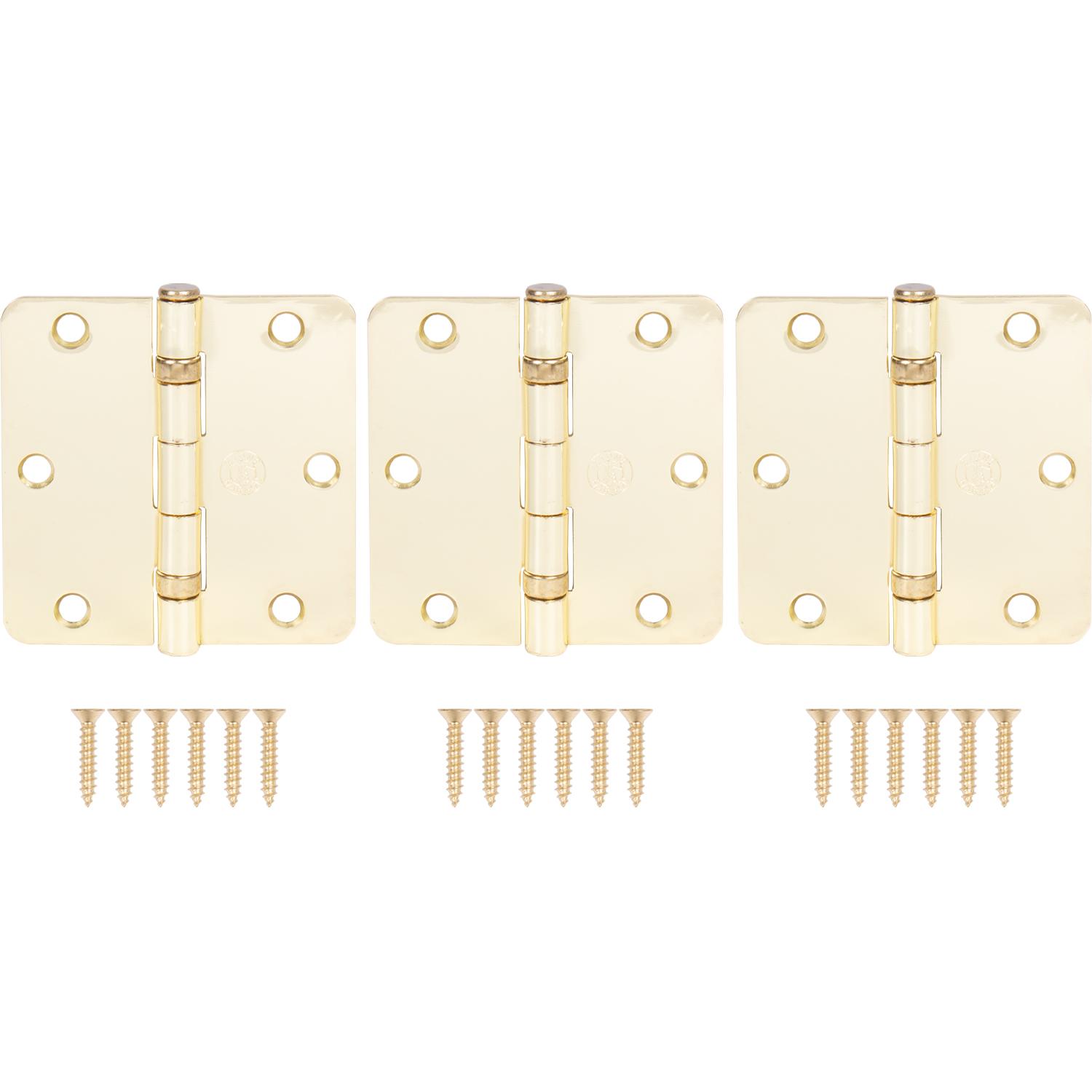 Stone Harbor Hardware 3-1/2" Ball-Bearing Door Hinges, 1/4" Radius Corner, Polished Brass, 3-Pack