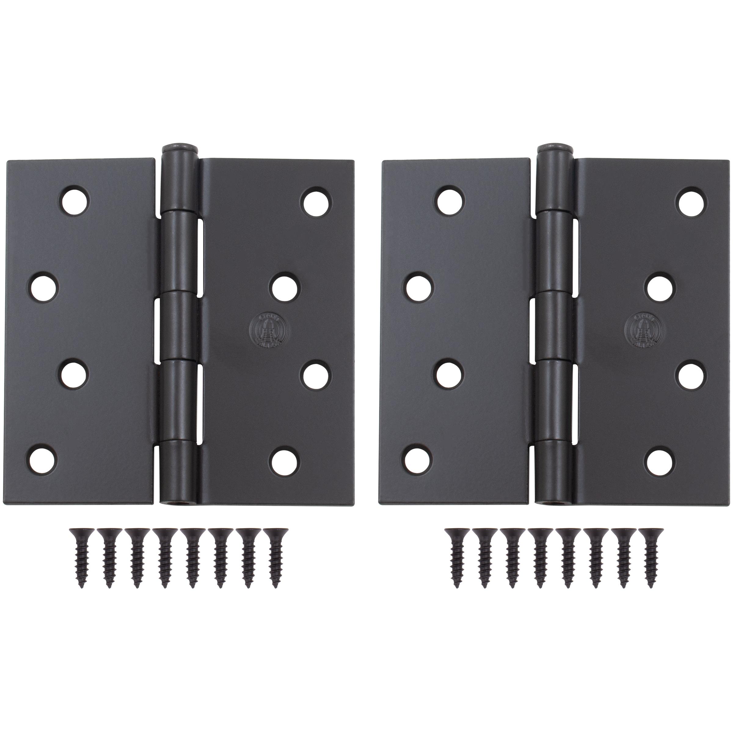 Stone Harbor Hardware 4" Door Hinges, Square Corner, Matte Black, 2-Pack