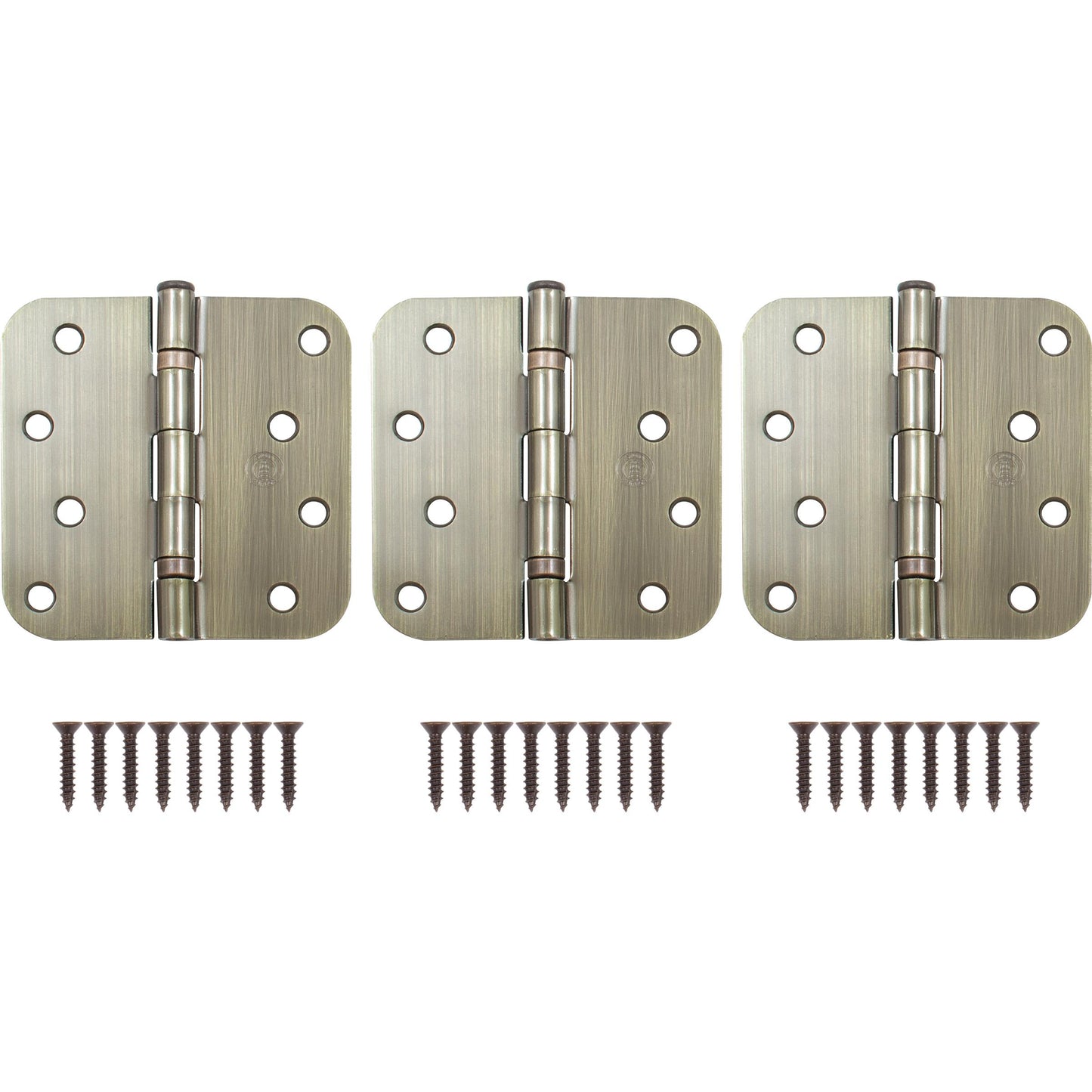 Stone Harbor Hardware 4" Ball-Bearing Door Hinges, 5/8" Radius Corner, Antique Brass, 3-Pack