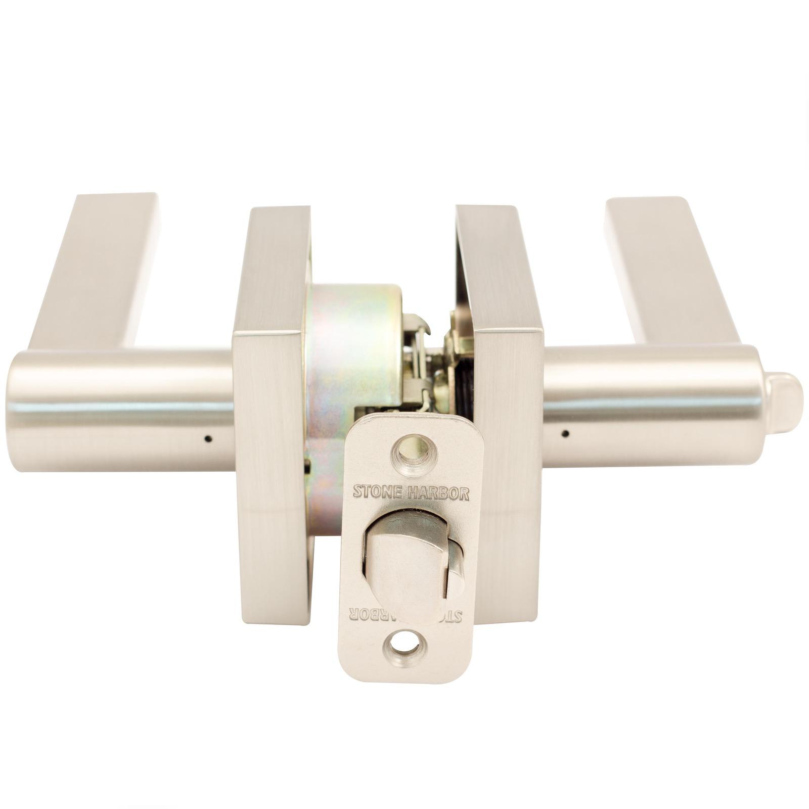 Stone Harbor Hardware Vienna Door Lever with Square Rosette, Entry Latch, SC Keyway, Satin Nickel