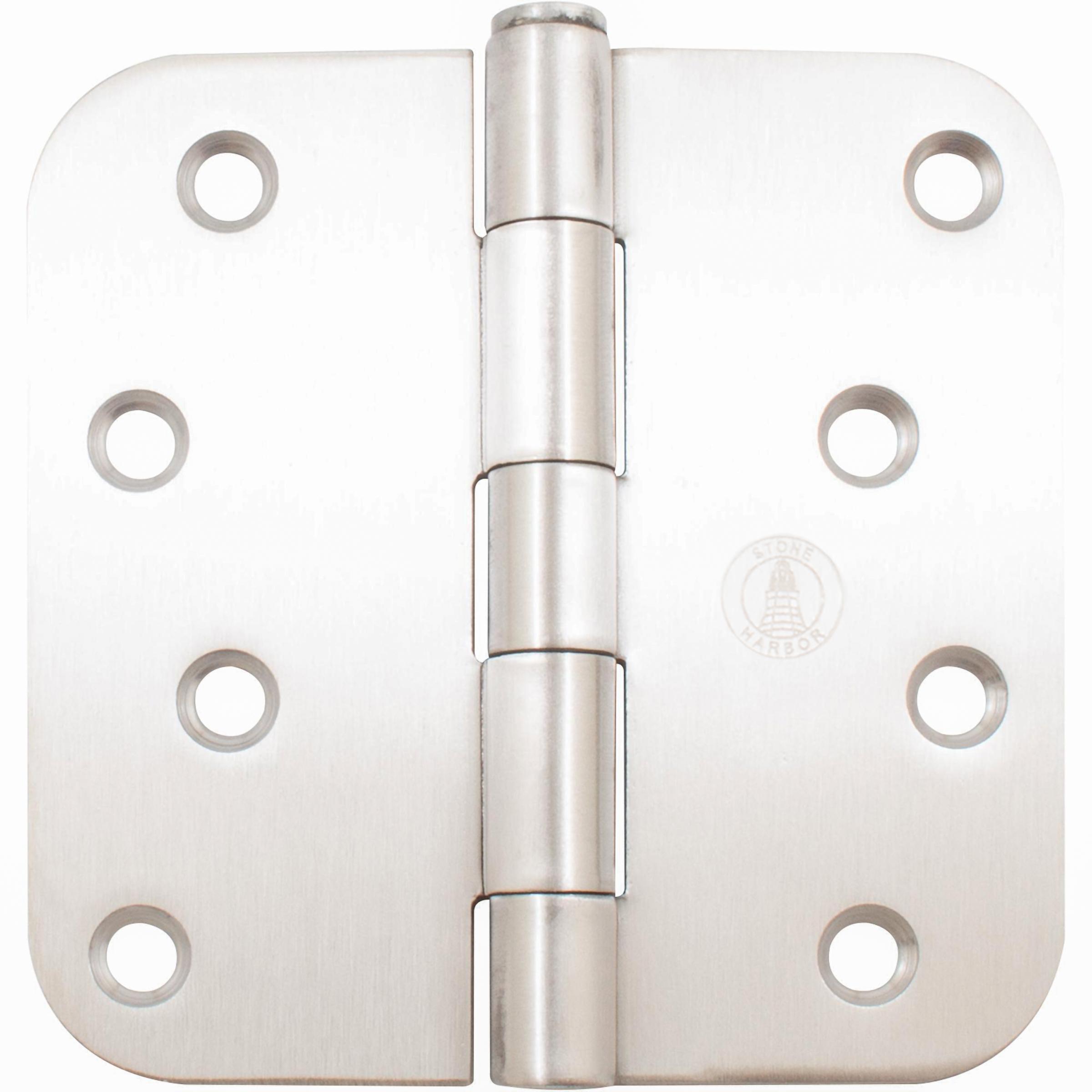 Stone Harbor Hardware 4" Door Hinges, 5/8" Radius Corner, Satin Stainless Steel, 2-Pack