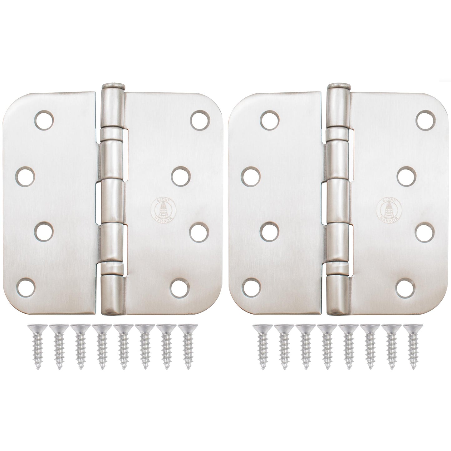 Stone Harbor Hardware 4" Ball-Bearing Door Hinges, 5/8" Radius Corner, Satin Stainless Steel, 2-Pack