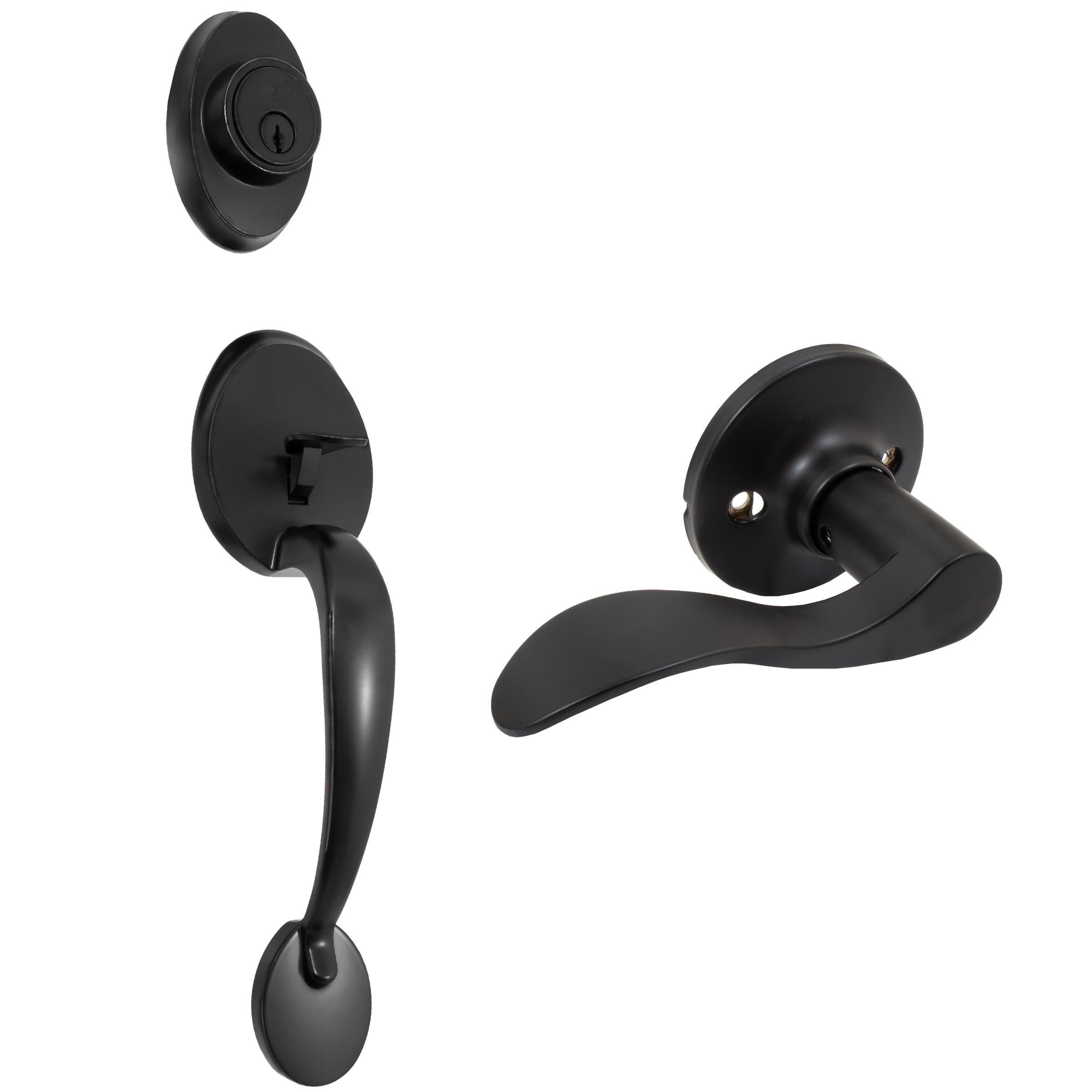 Stone Harbor Hardware Mill Creek Handleset with Beaverton Lever, SC Keyway, Clear Pack, Matte Black