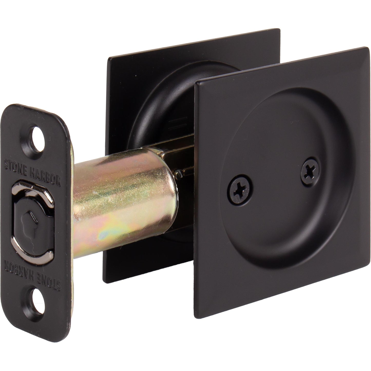 Stone Harbor Hardware Contemporary Square Pocket Door Lock, Passage Function, 2-3/4" Backset, Matte Black