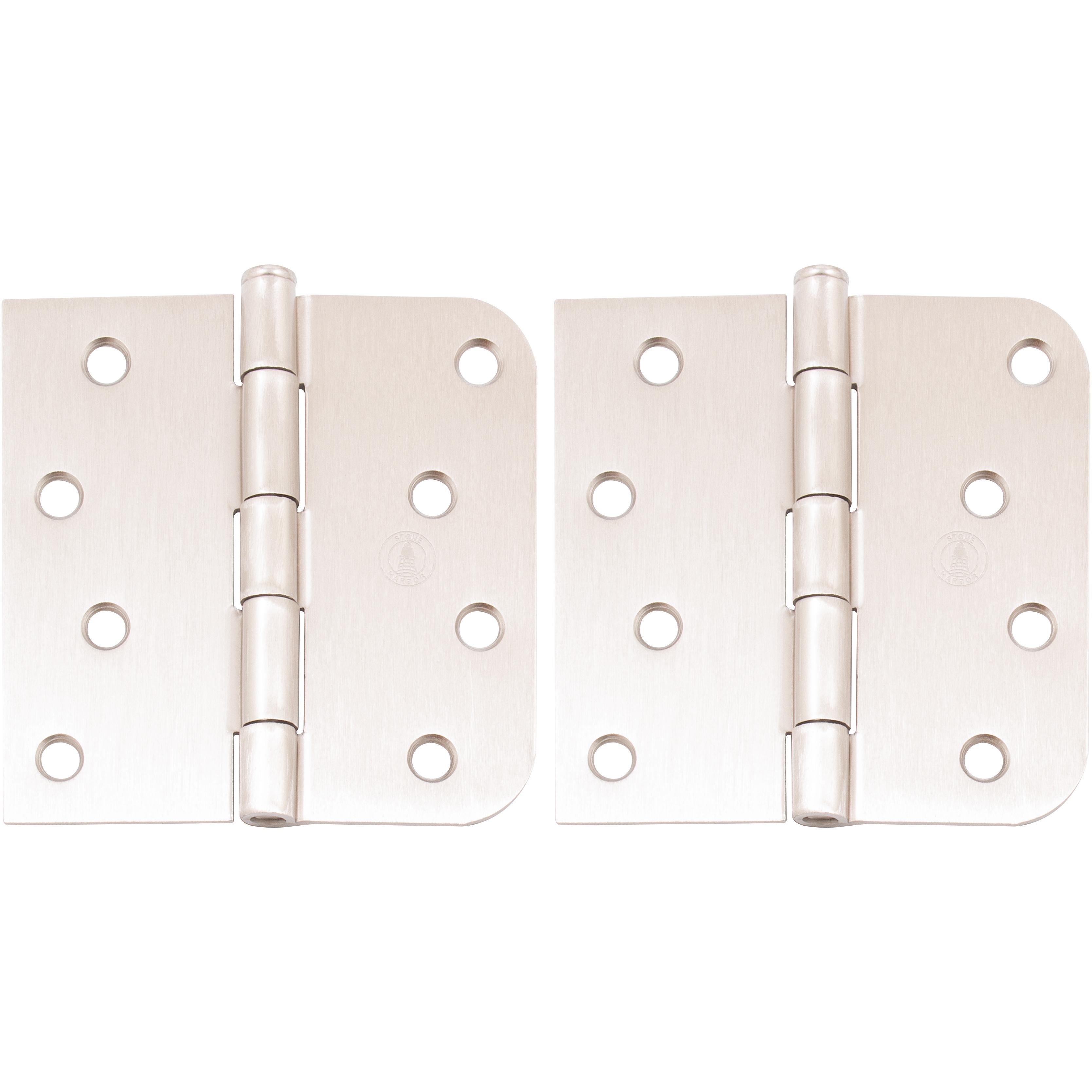 Standard Hinge, 4 Inches, 5/8" Radius Corner, 2-Pack, Satin Nickel