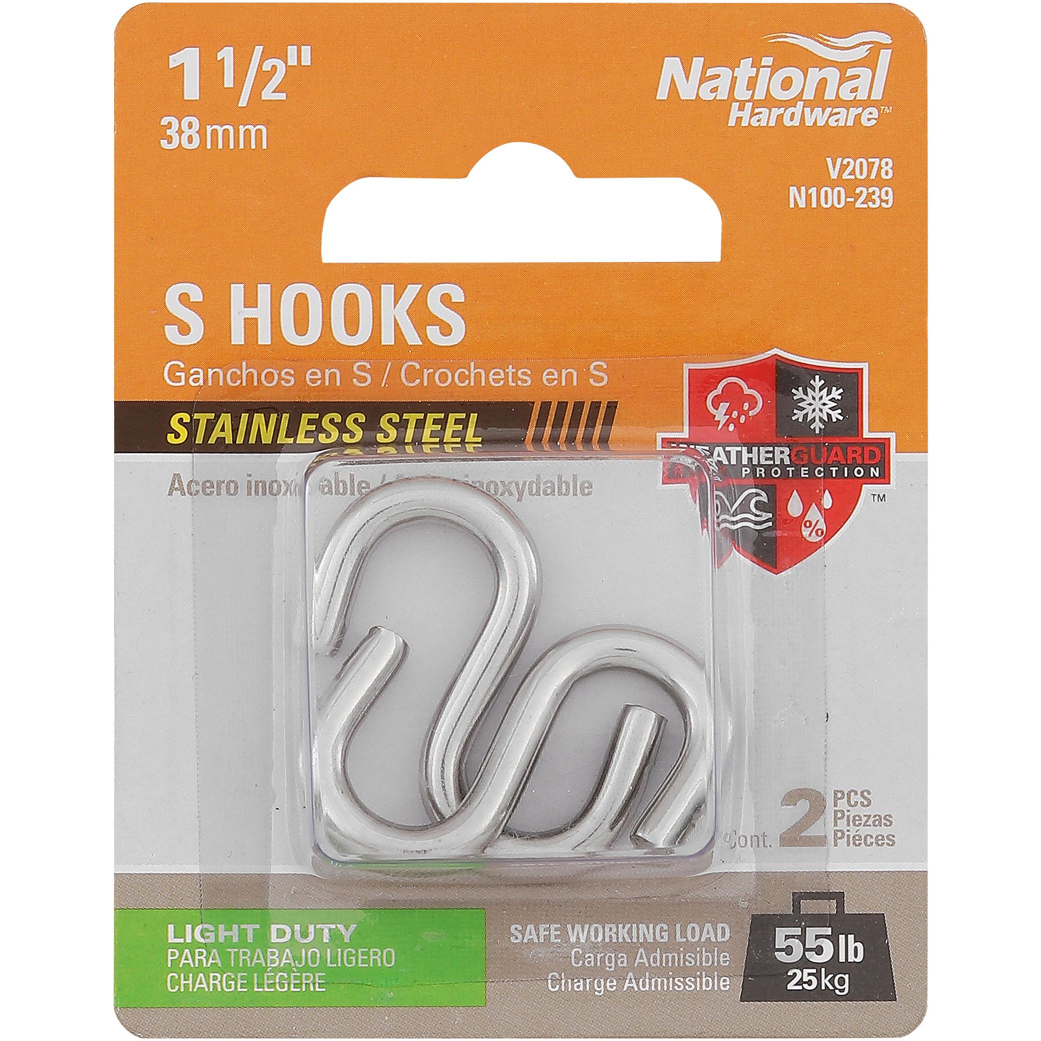 V2078 1-1/2" Open S Hook 2/pk - Stainless Steel