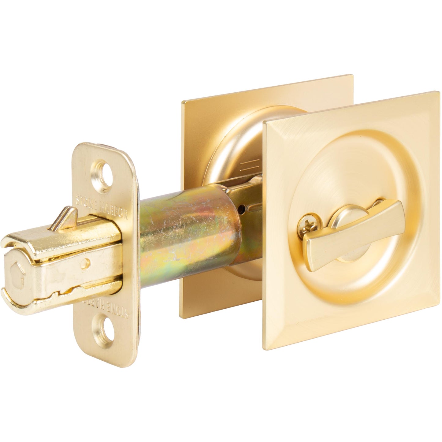 Stone Harbor Hardware Contemporary Square Pocket Door Lock, Privacy Function, 2-3/4" Backset, Satin Brass