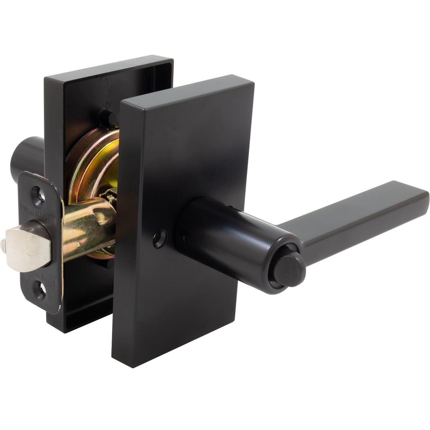 Stone Harbor Hardware Vienna Door Lever with Rectangular Rosette, Entry Latch, KW Keyway, Matte Black