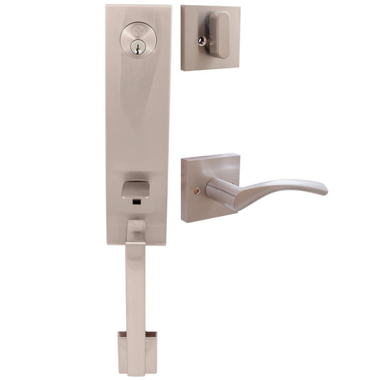 Stone Harbor Hardware Munich Handleset, Turin Interior Trim, SC Keyway, Satin Nickel