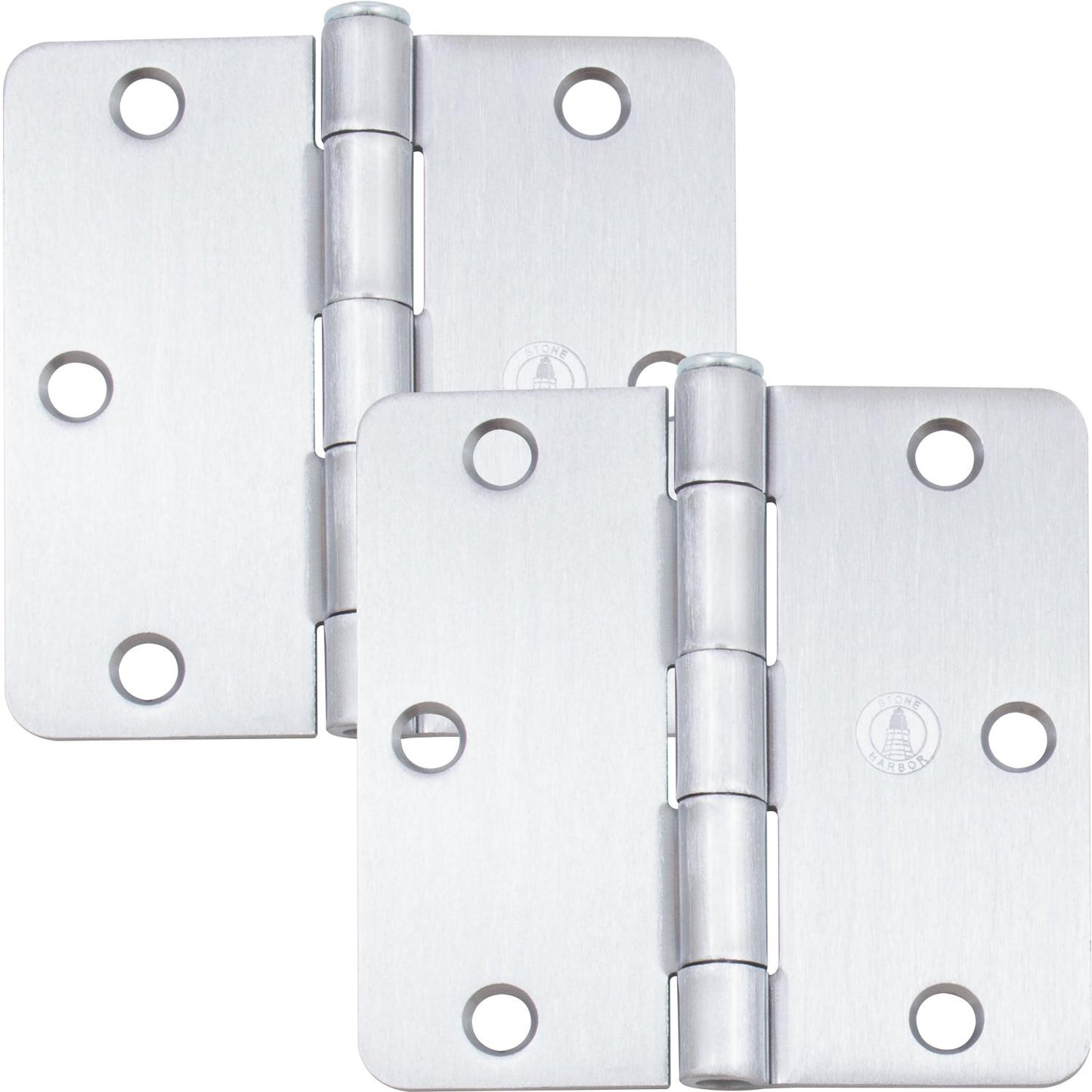 Stone Harbor Hardware 3-1/2" Door Hinges, 1/4" Radius Corner, Satin Chrome, 2-Pack