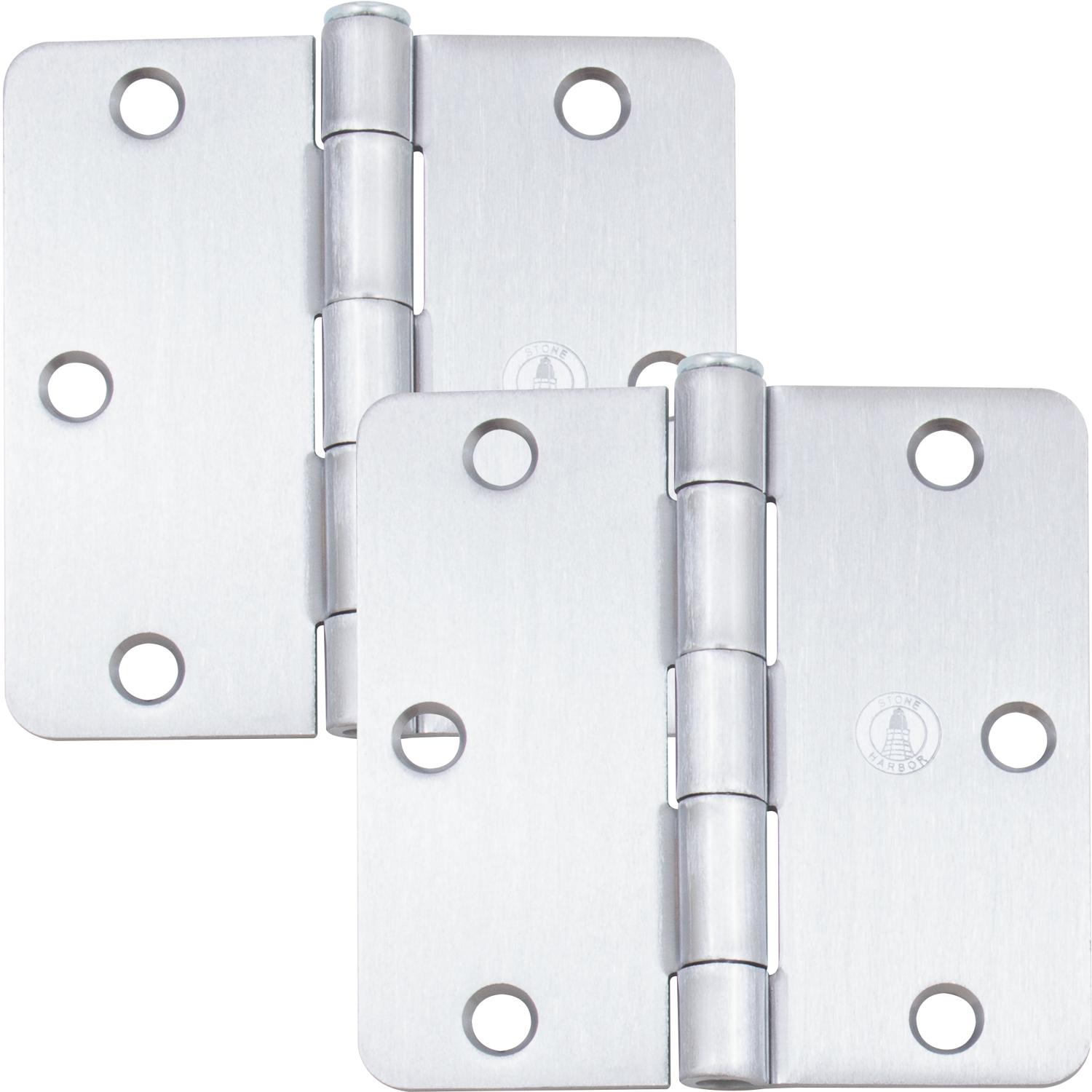 Stone Harbor Hardware 3-1/2" Door Hinges, 1/4" Radius Corner, Satin Chrome, 2-Pack