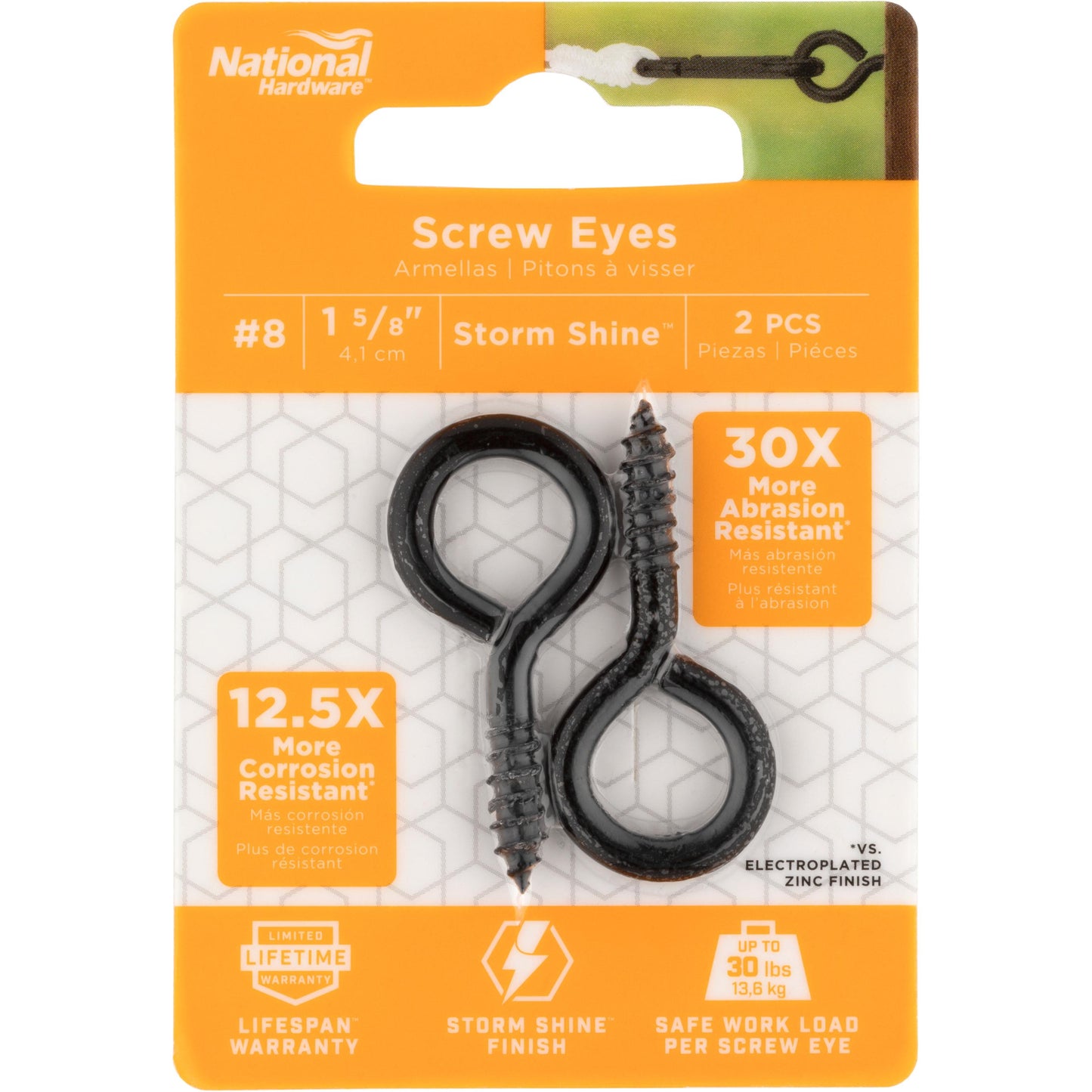 National Hardware N820-085 Screw Eyes, 8, 1-5/8", Storm Shine Finish