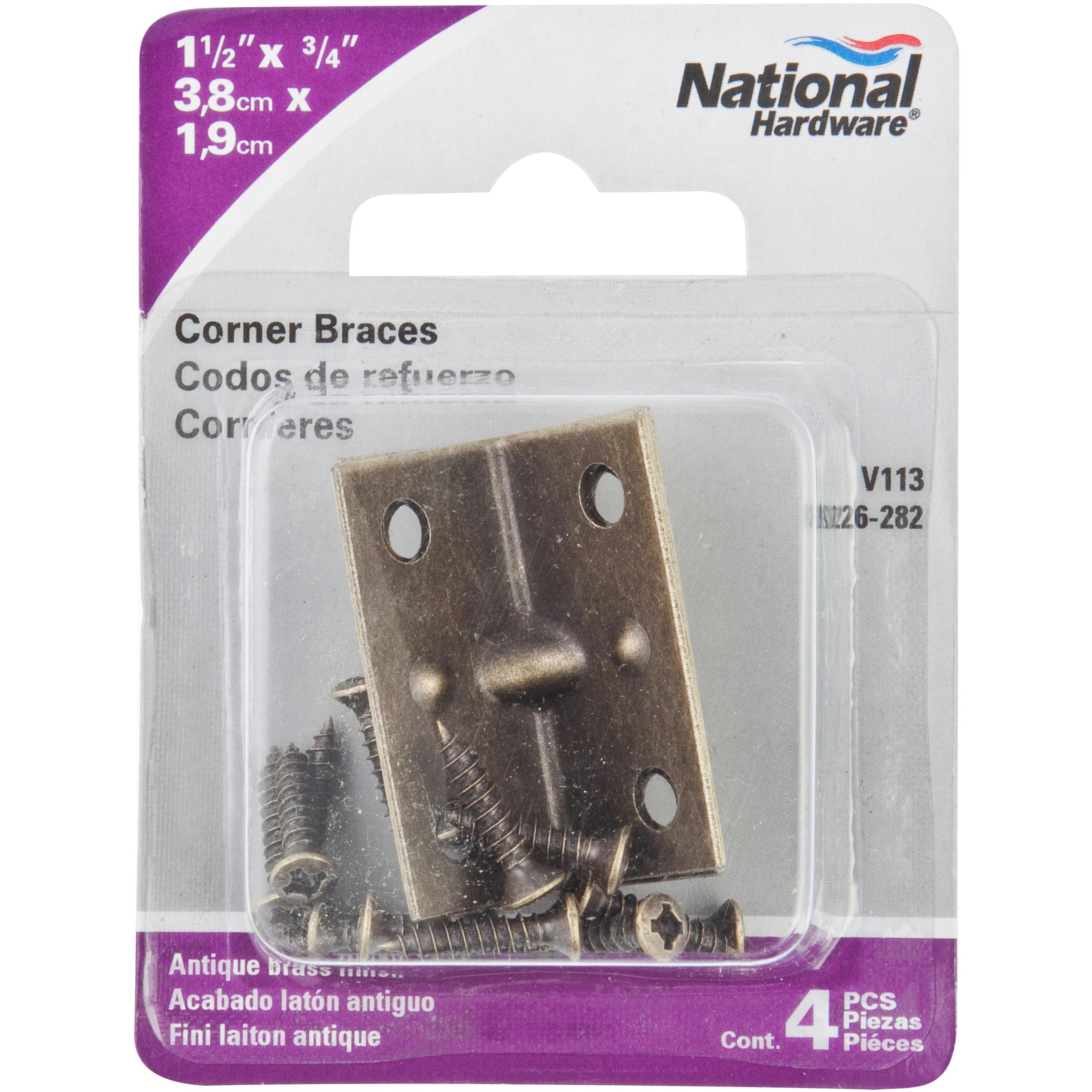 V113 1-1/2" x 3/4" Corner Brace 4/pk - Antique Brass