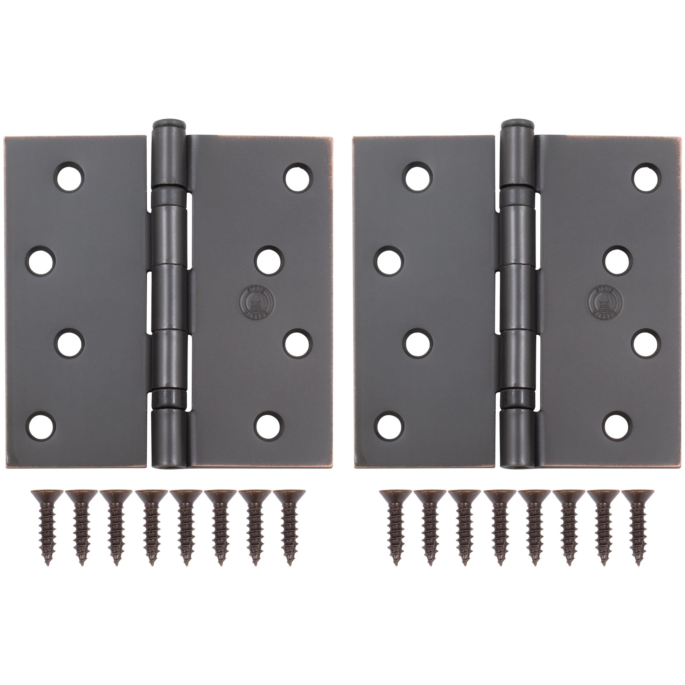 Stone Harbor Hardware 4" Ball-Bearing Door Hinges, Square Corner, Vintage Bronze, 2-Pack