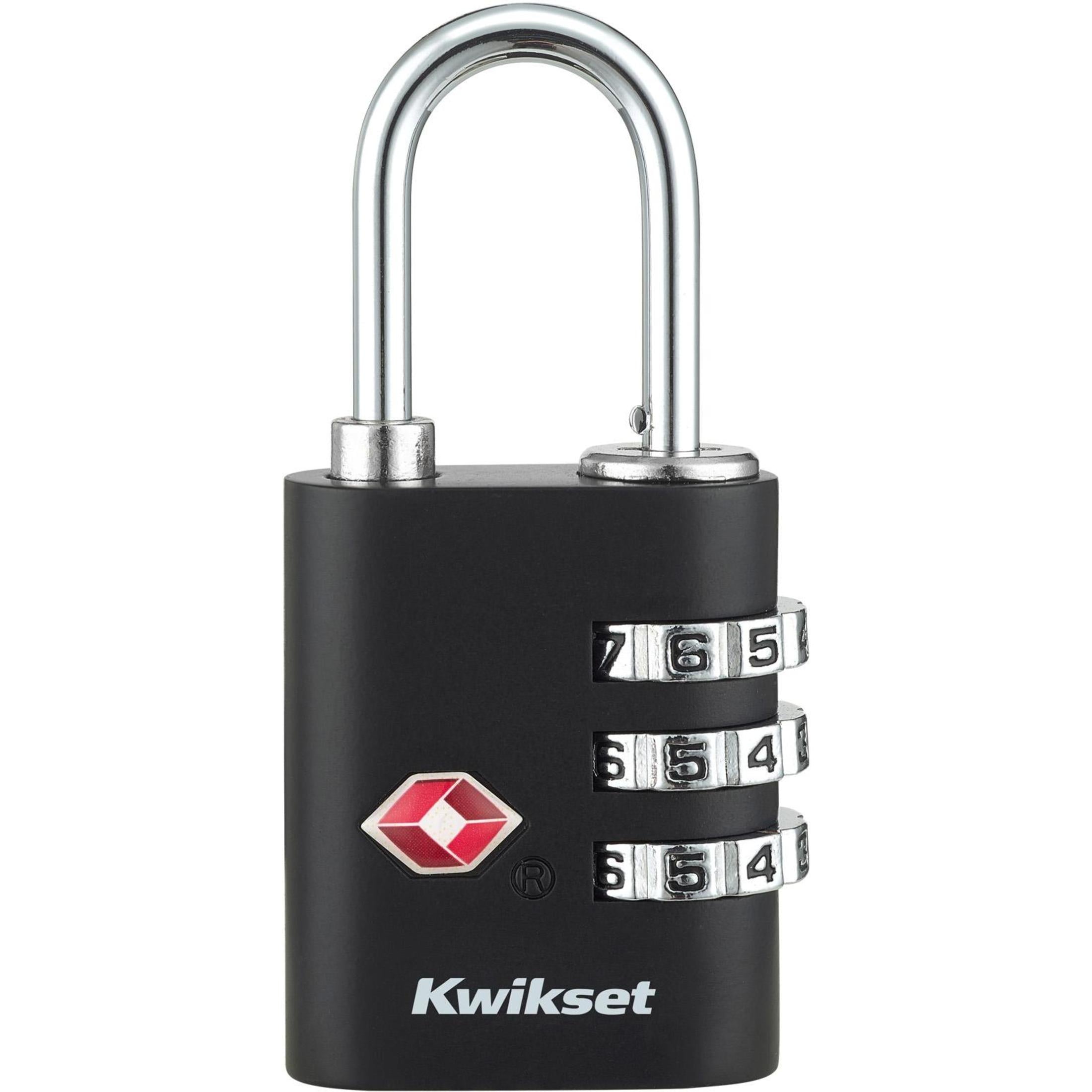 Kwikset 1-3/16" TSA Round Cable Combination Padlock with 15/16" Shackle, Black