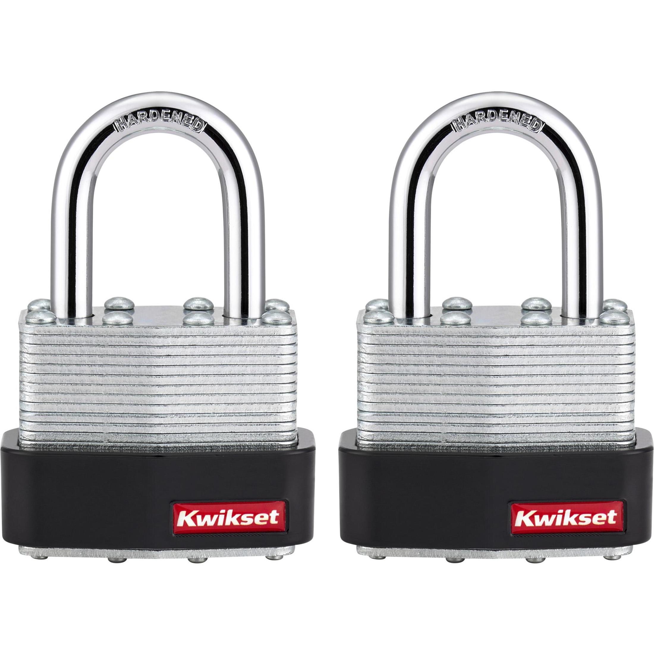 Kwikset 1-3/4" Laminated Padlock KA with 1-1/16" Shackle, 2-Pack