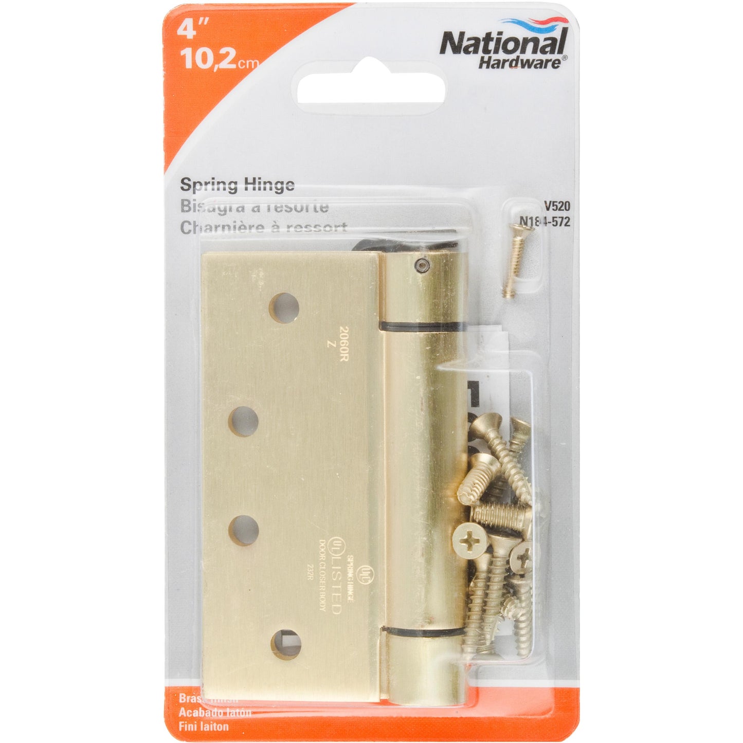 V520 4" Spring Hinge 1/pk - Polished Brass