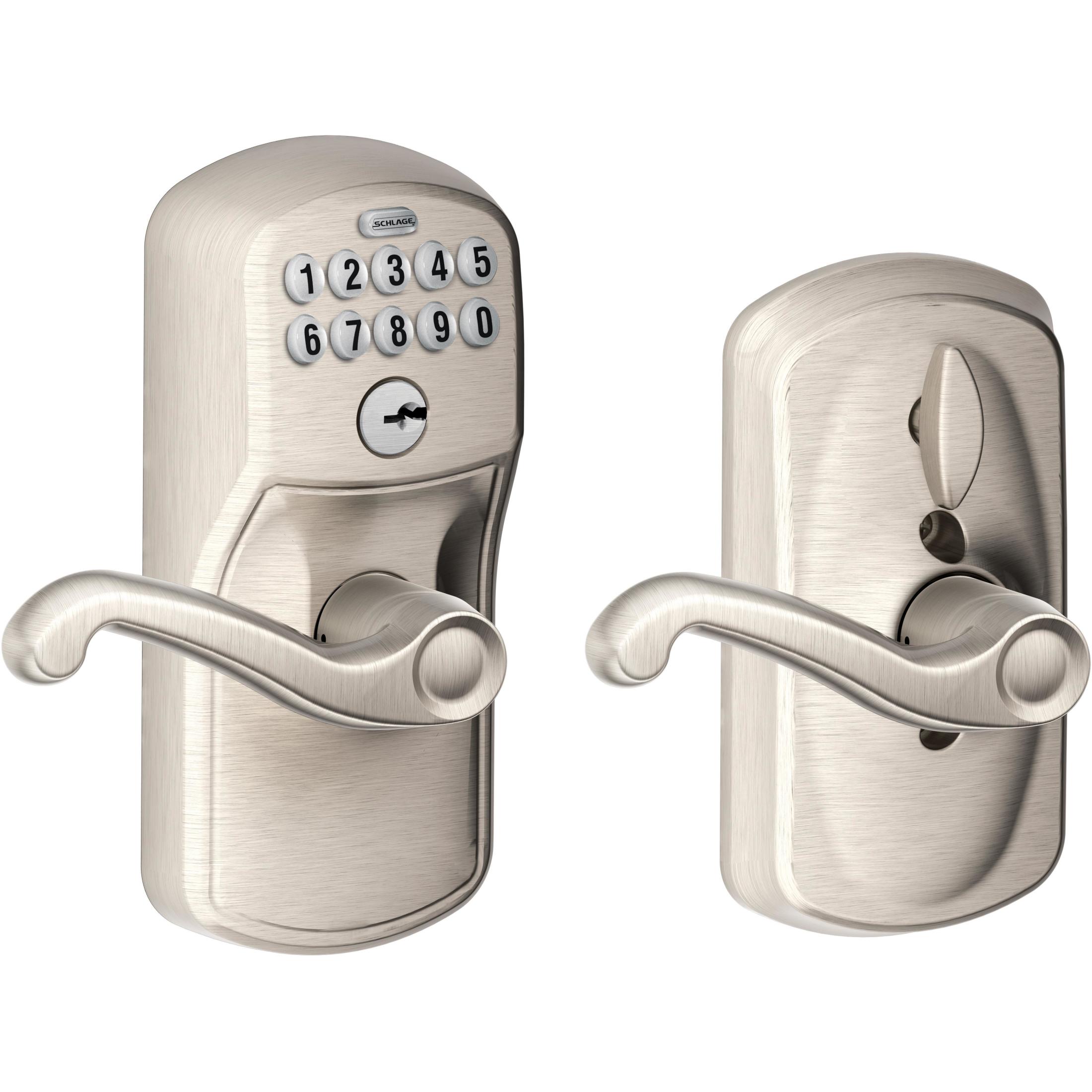 FE595PLY619FLA 16-086 10-027 Flair / Plymouth Keypad Lever - Satin Nickel