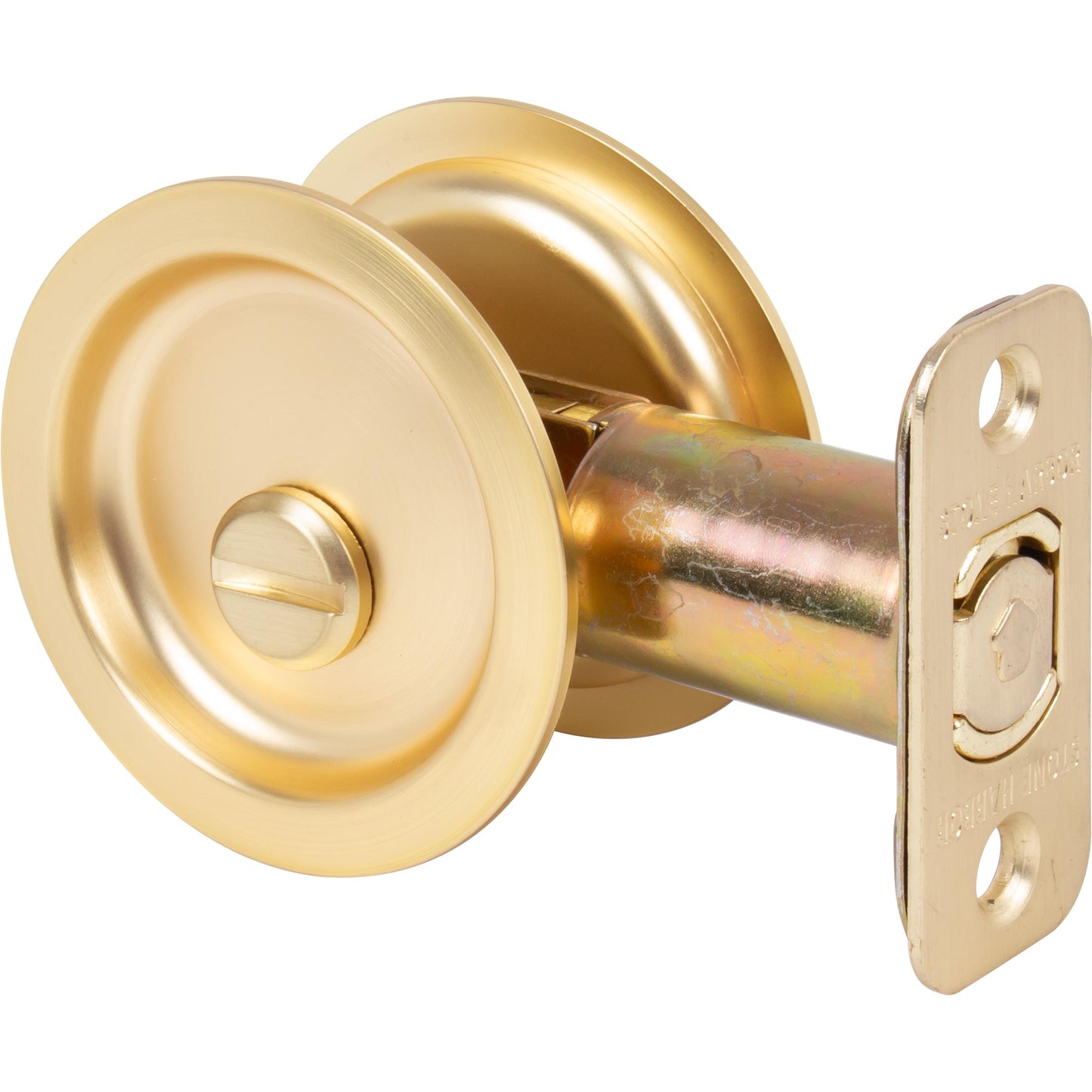 Stone Harbor Hardware Round Pocket Door Lock, Privacy Function, 2-3/8" Backset, Satin Brass