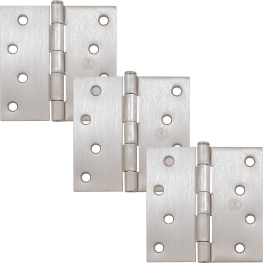 Stone Harbor Hardware 4" Door Hinges, Square Corner, Satin Nickel, 3-Pack