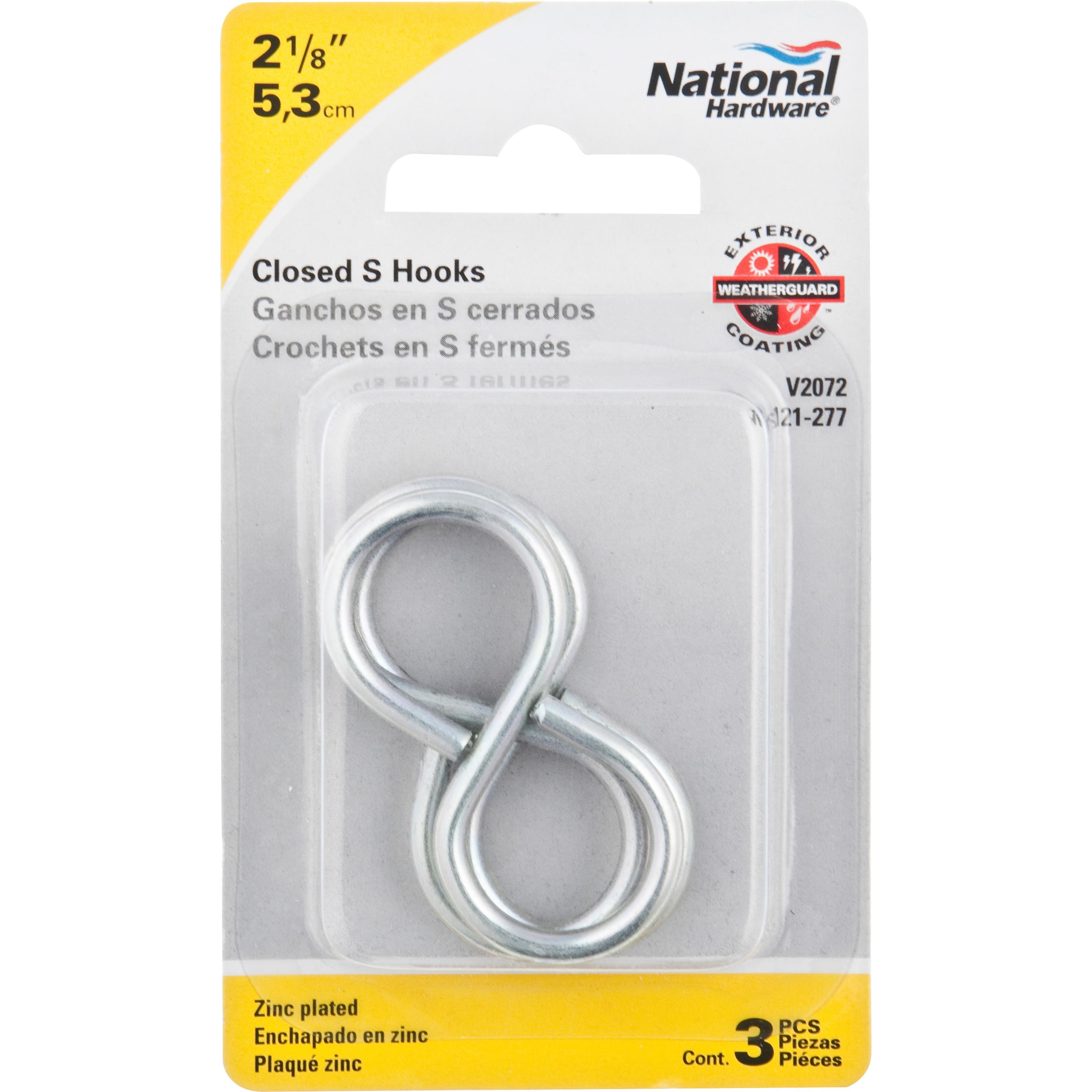 V2072 #809, 2-1/8" Closed S Hooks 3/pk - Zinc Plated