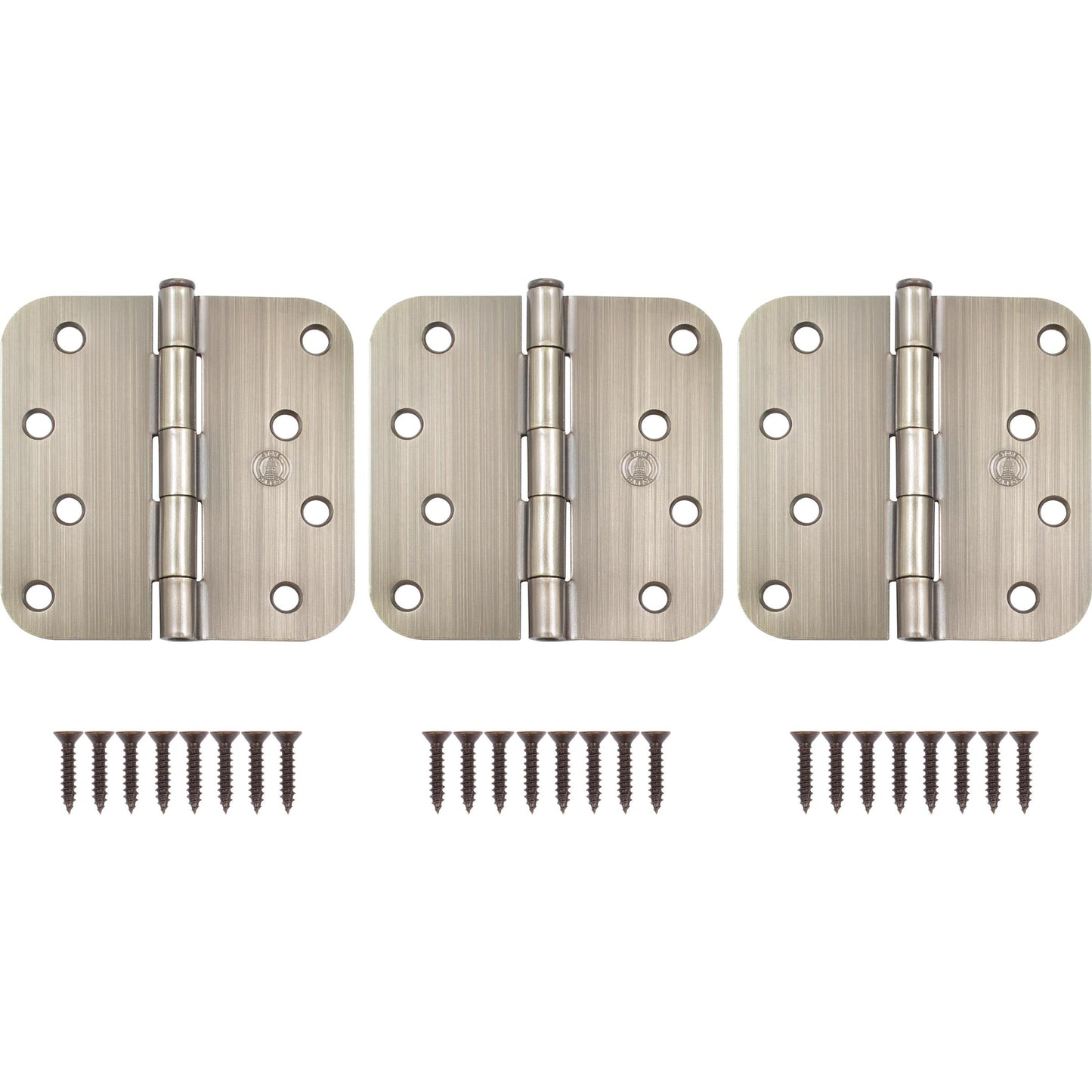 Stone Harbor Hardware 4" Door Hinges, 5/8" Radius Corner, Antique Brass, 3-Pack