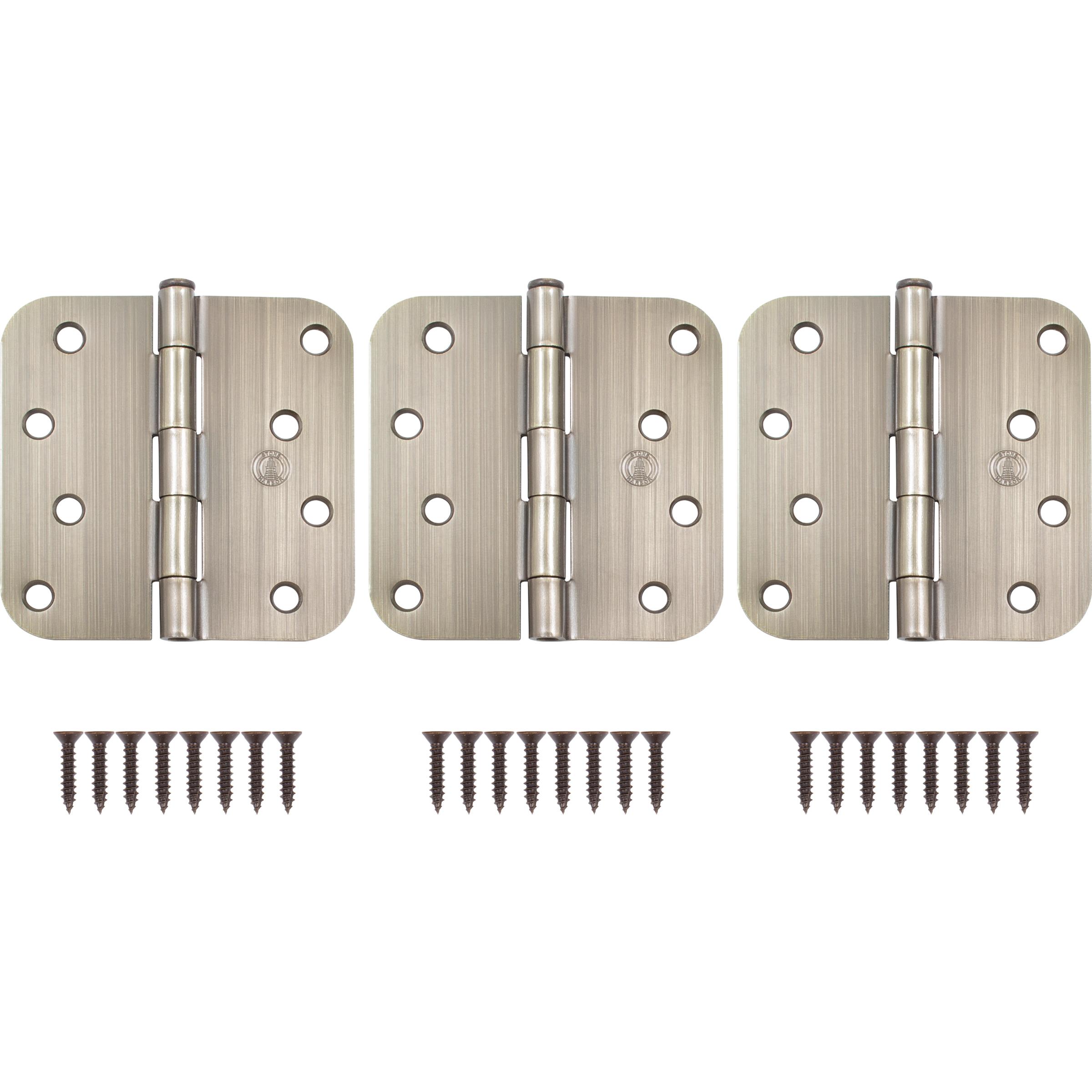 Stone Harbor Hardware 4" Door Hinges, 5/8" Radius Corner, Antique Brass, 3-Pack