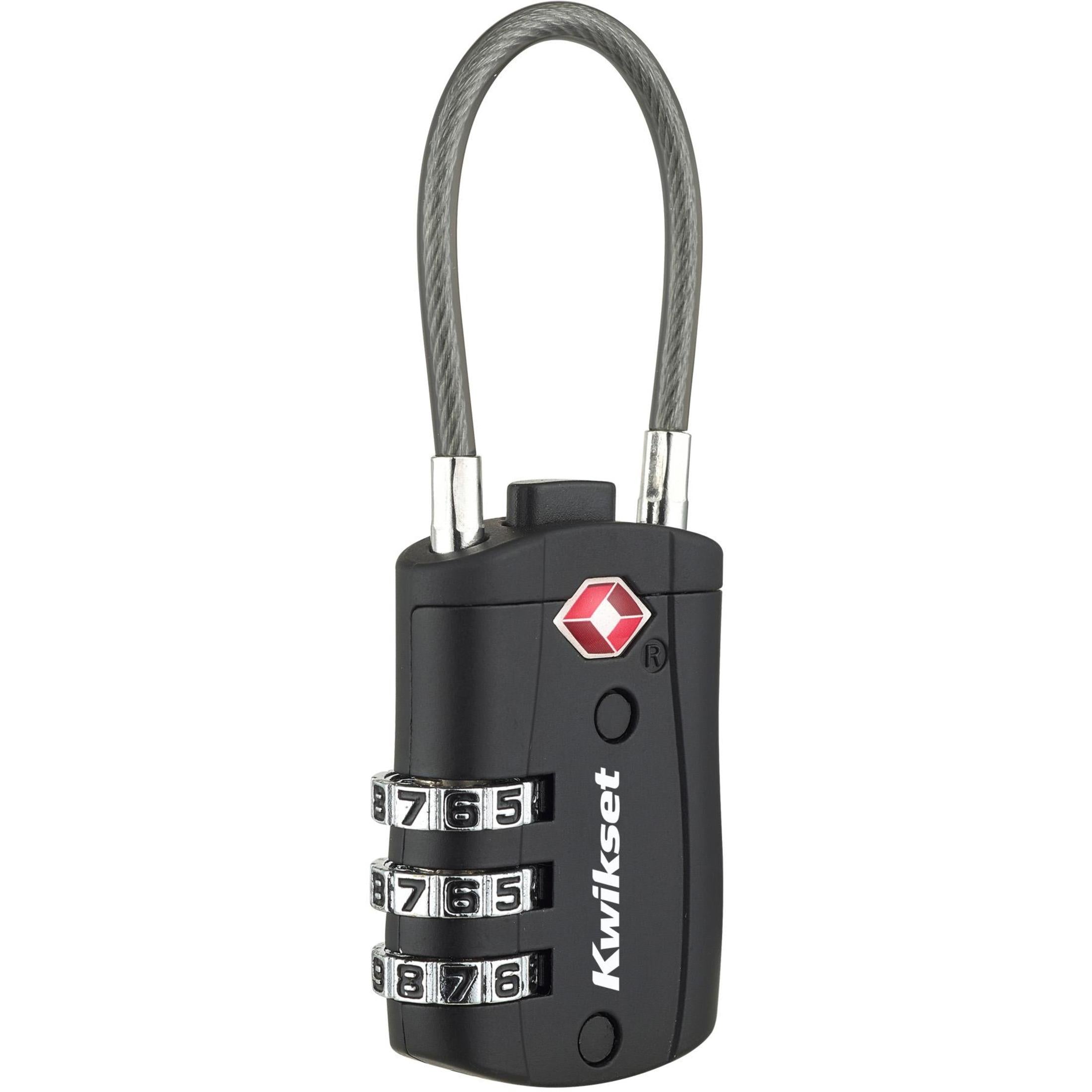 Kwikset 1-3/16" TSA Cable Combination Padlock with 1-1/2" Shackle, Black