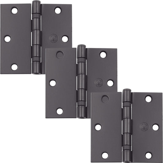Stone Harbor Hardware 3-1/2" Ball-Bearing Door Hinges, Square Corner, Oil-Rubbed Bronze, 3-Pack