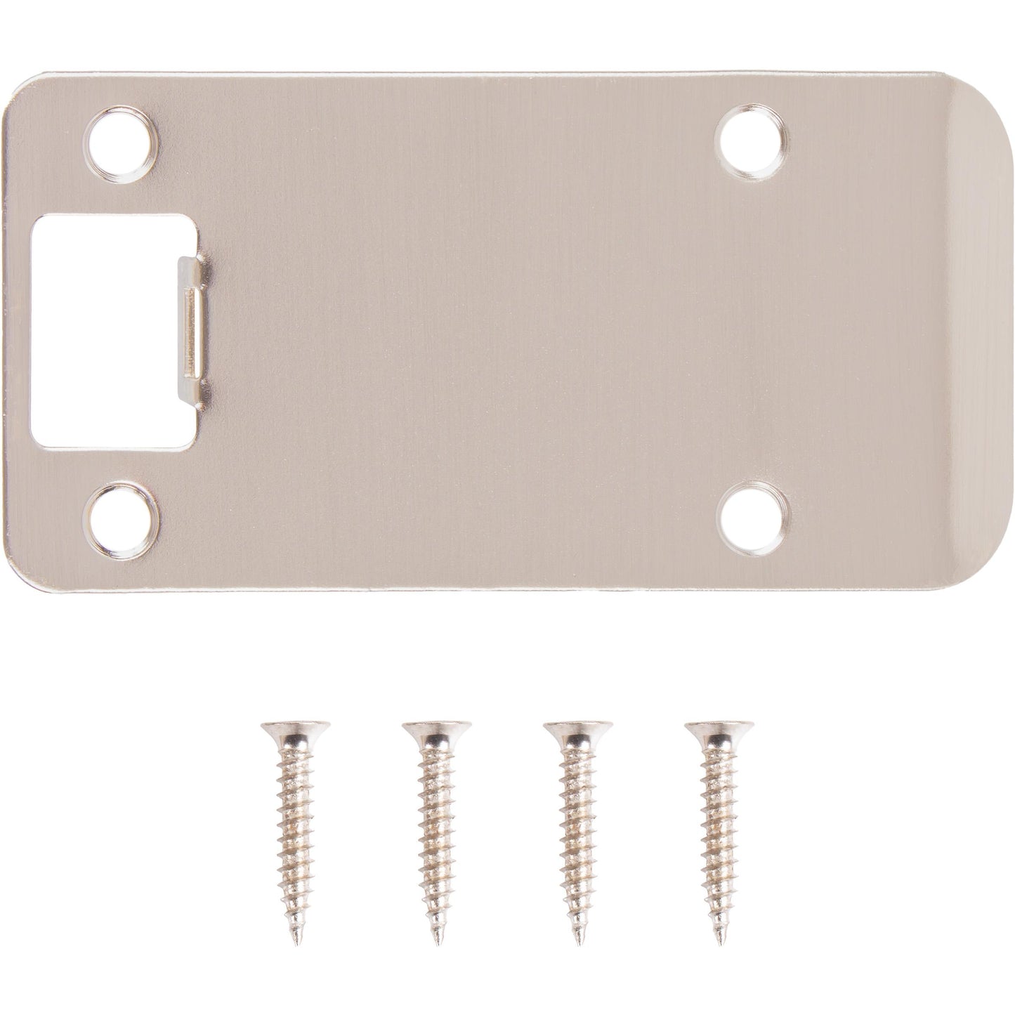 Stone Harbor Hardware Round Corner Extended Lip Strike Plate, 2-1/4" x 4", (4-1/2" Overall Length), Satin Nickel