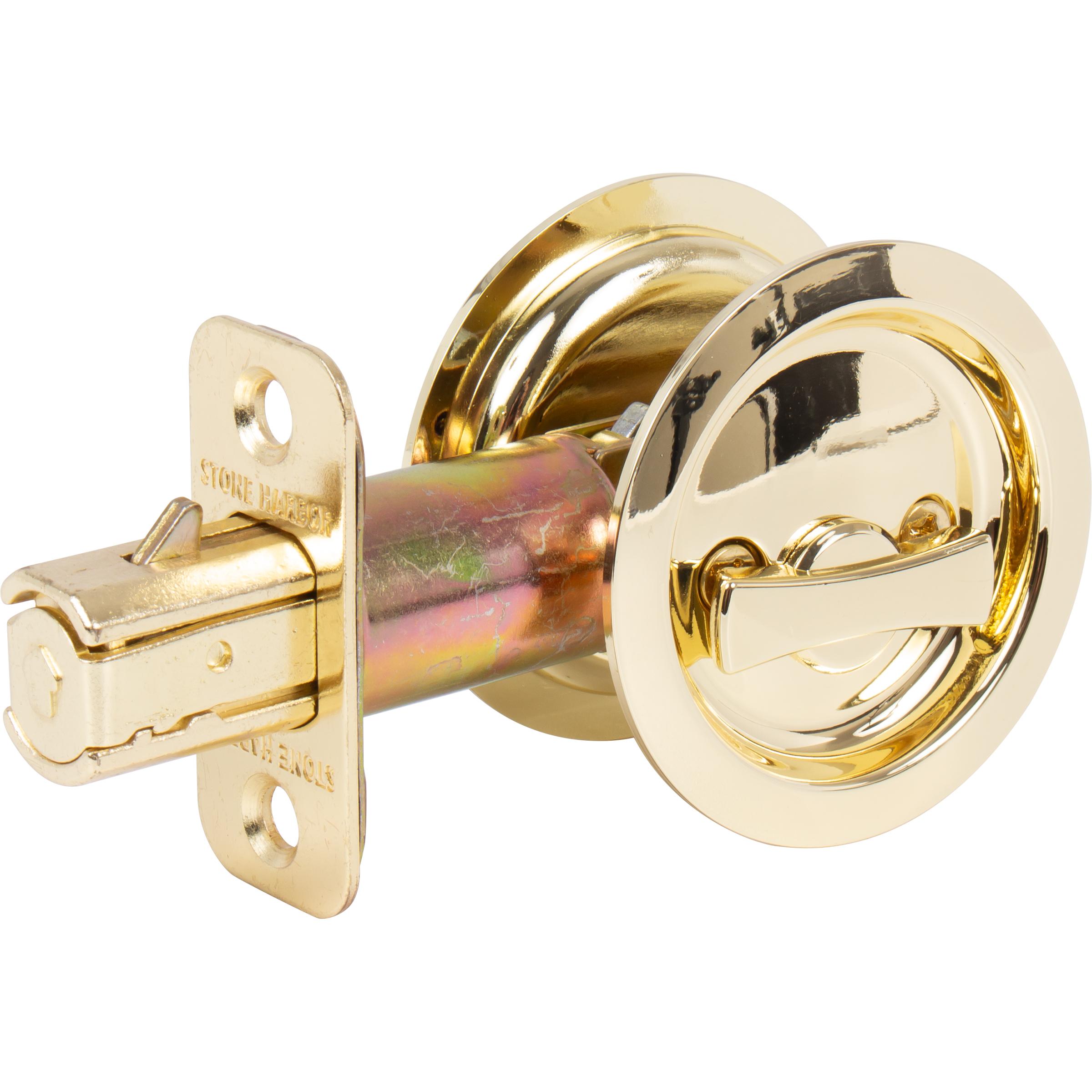 Stone Harbor Hardware Round Pocket Door Lock, Privacy Function, 2-3/8" Backset, Polished Brass
